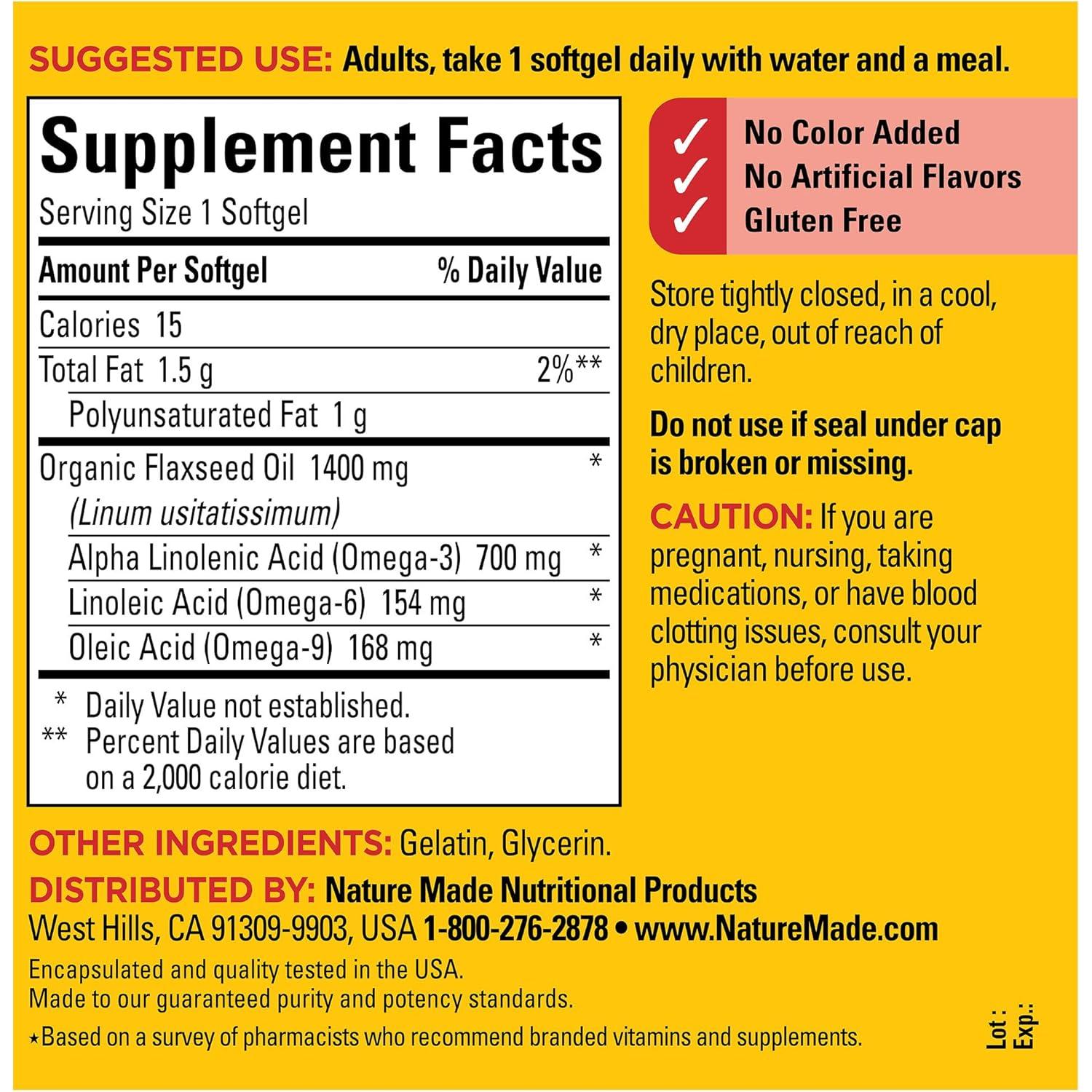 Nature Made Aceite de Semilla de Lino 1400 mg Omega 3 100 Gelatinas