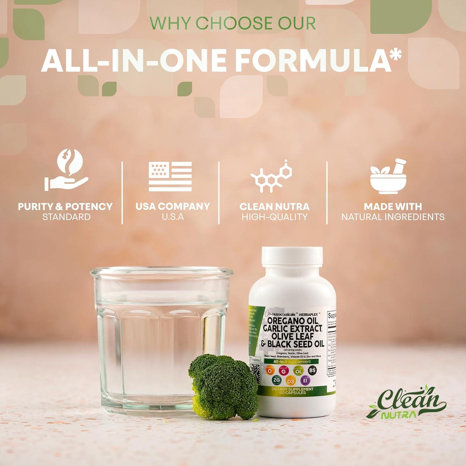 Suplemento Inmunológico Clean Nutraceuticals 2Pack - Orégano, Ajo, Olivo, Semilla Negra, Vitamina D3, Zinc