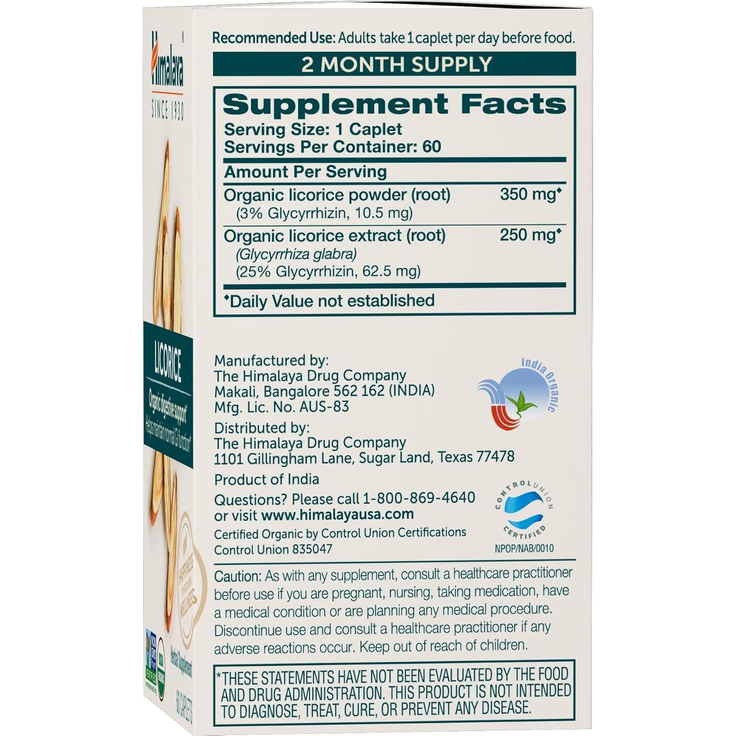 Himalaya Regaliz Orgánico 60 Tabletas - Suplemento Digestivo