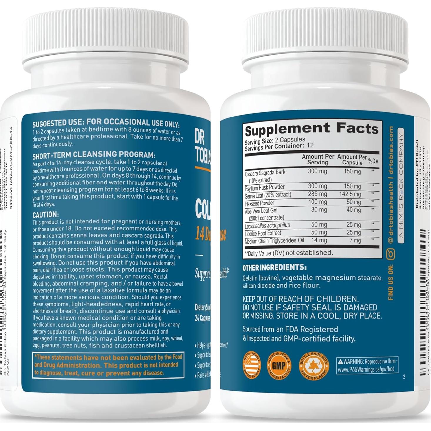 Dr. Tobias Limpieza de Colon 14 Días - 24 Cápsulas Detox