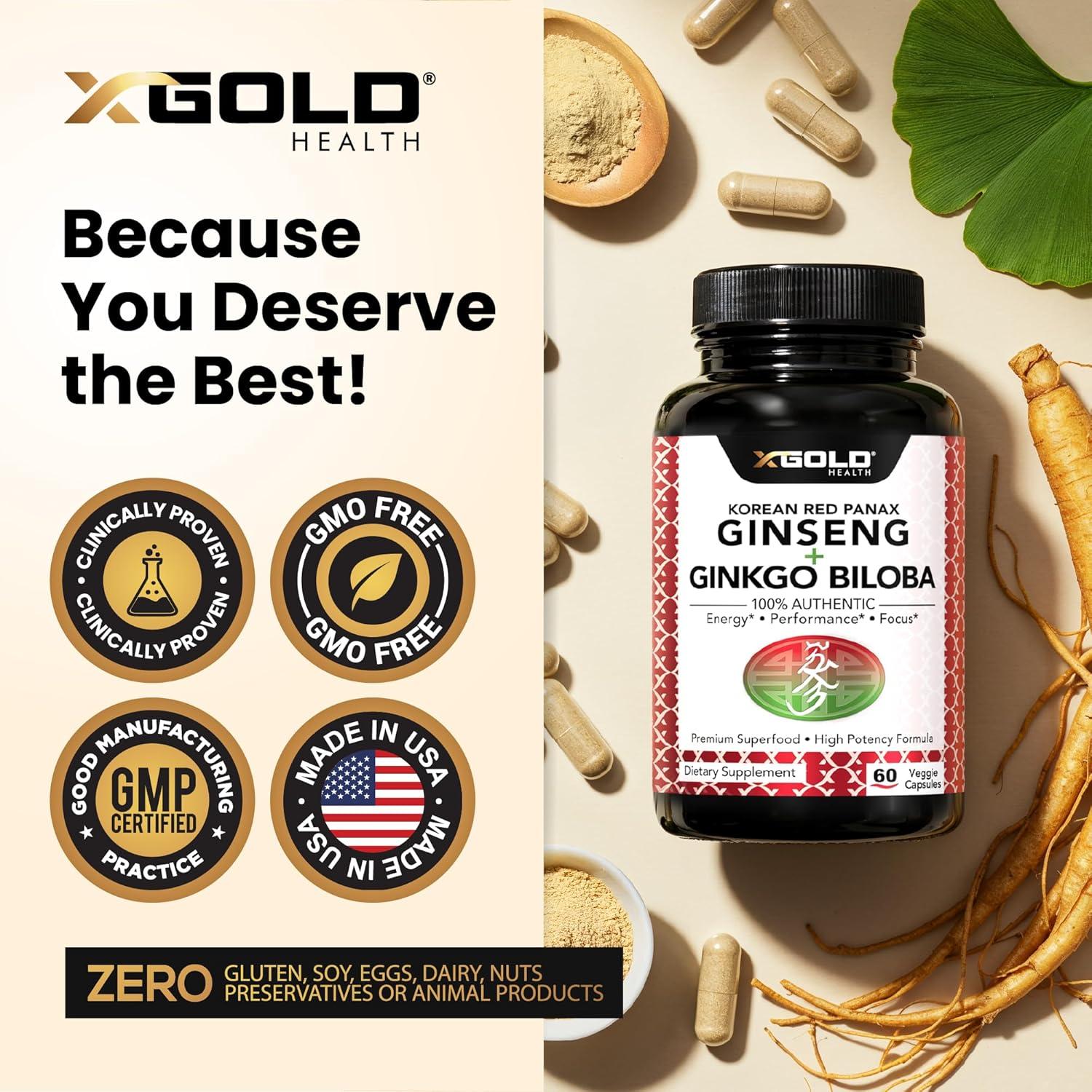 Ginseng Rojo Coreano 1200mg + Ginkgo Biloba 60 cápsulas veganas