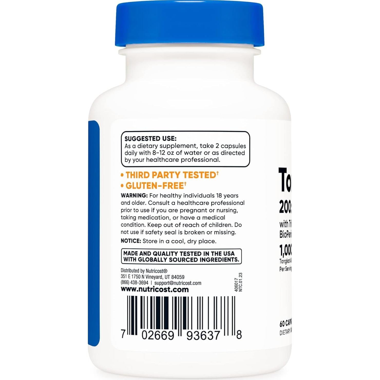 Nutricost Tongkat Ali 1000mg 60 Cápsulas Vegetarianas - Paquete de 2
