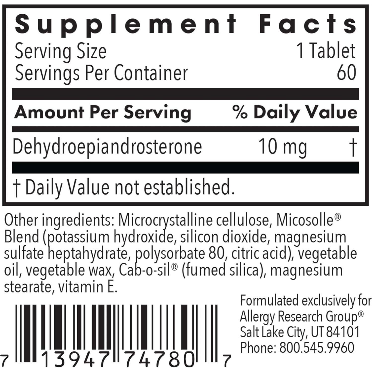 Suplemento DHEA Micronizado 10mg Grupo de Alergias - 60 Tabletas