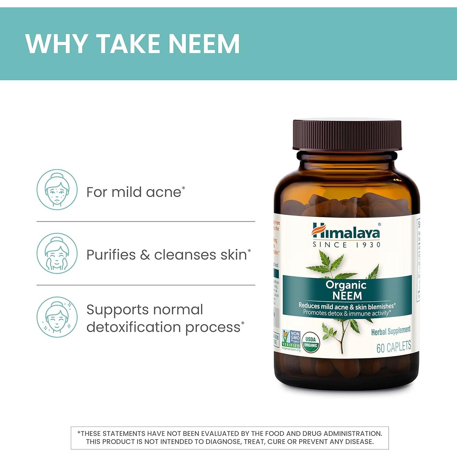 Suplemento Herbal de Neem Orgánico Himalaya 600 mg 60 Tabletas