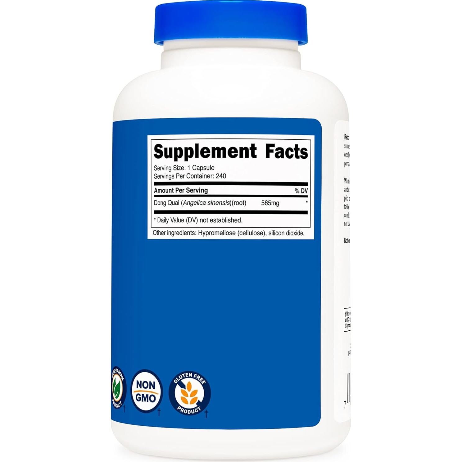 Dong Quai Nutricost 565mg 240 Cápsulas (2 Botellas) Sin OGM