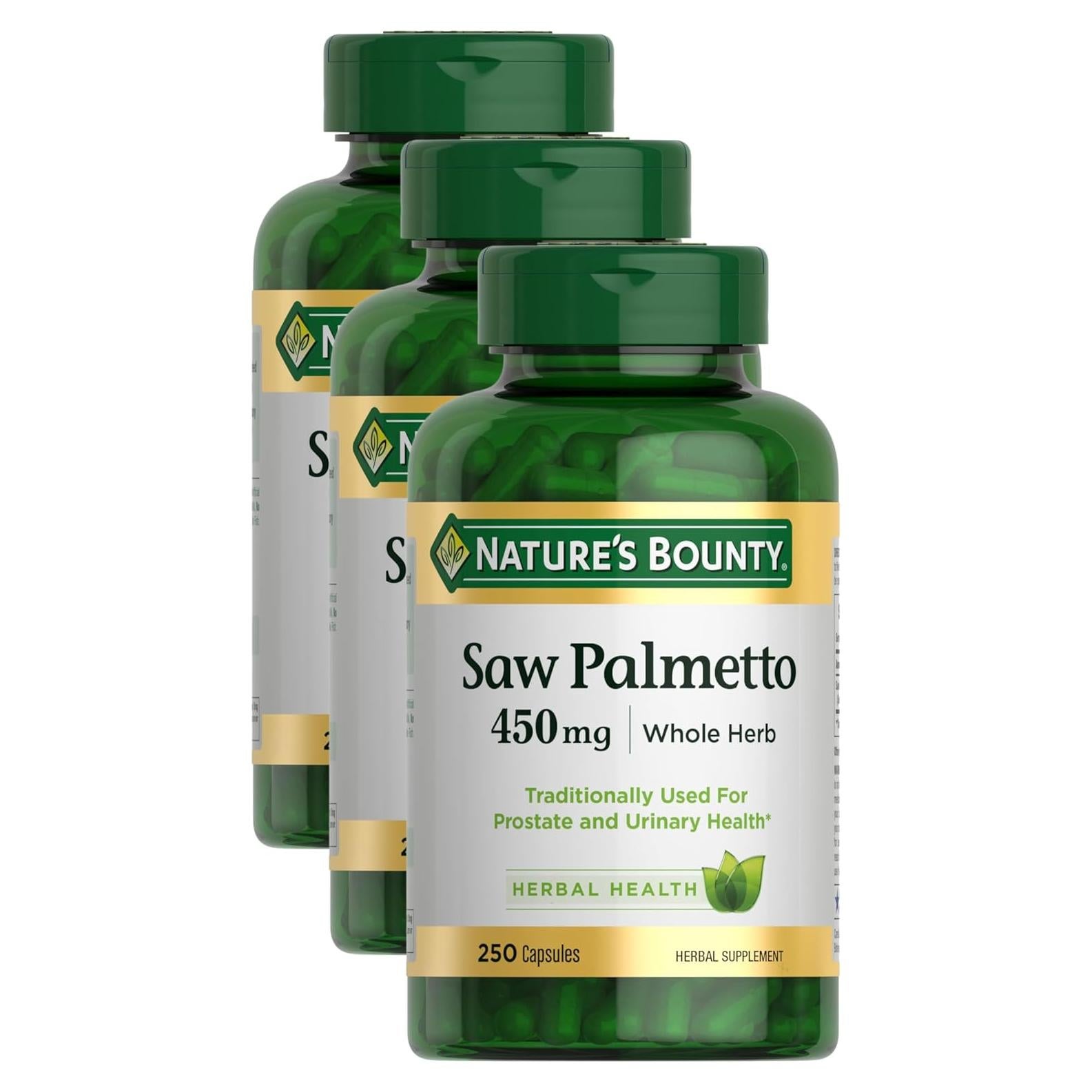 Suplemento de Saw Palmetto Nature's Bounty 450mg 250 cápsulas