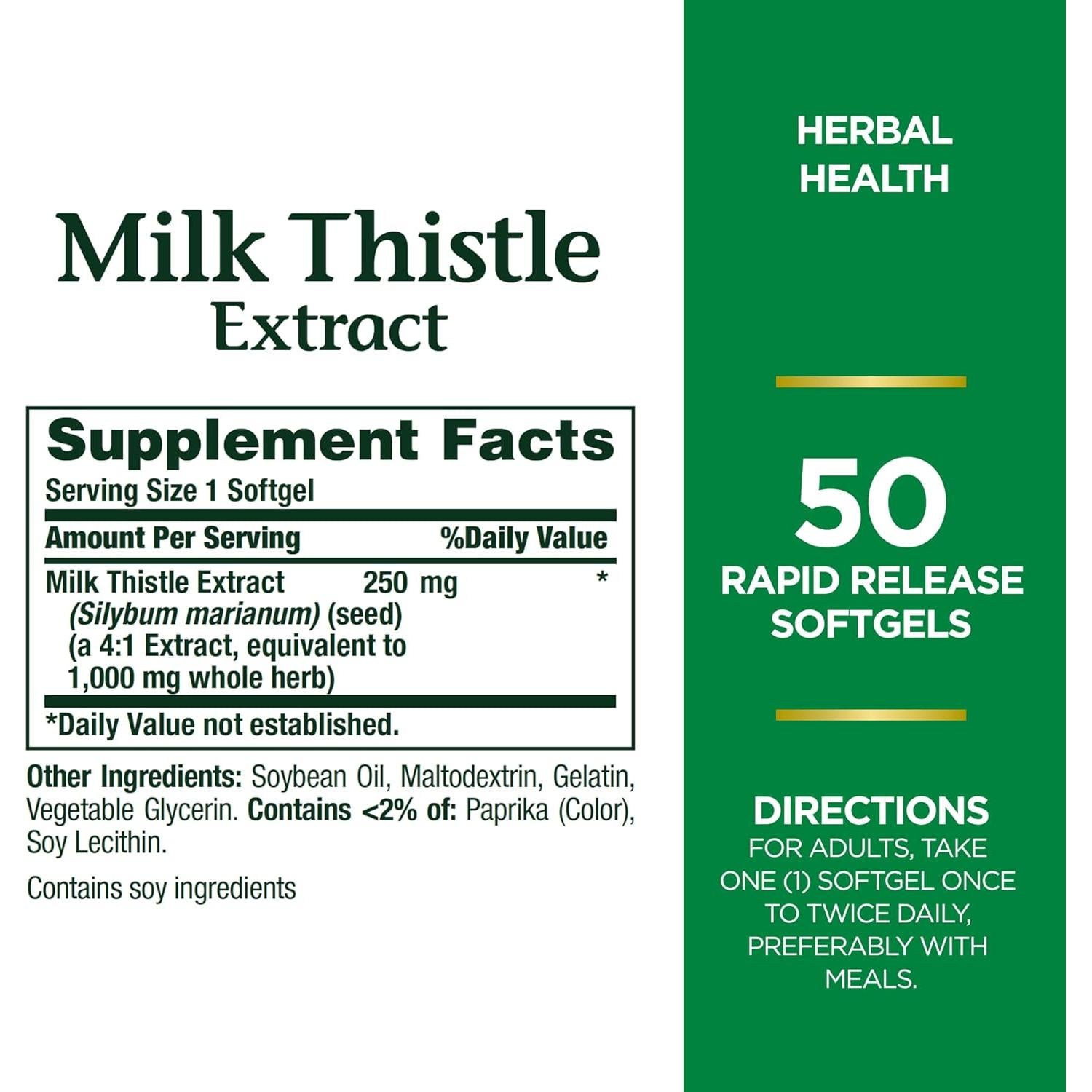 Suplemento Herbal Cardo Mariano Nature's Bounty 1000 mg 50 Cápsulas