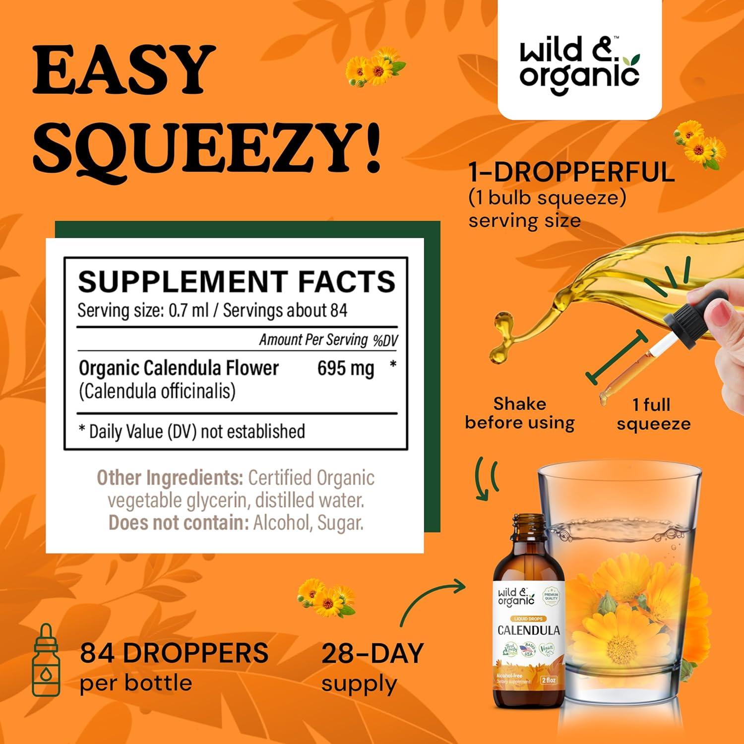 Tintura de Caléndula Silvestre Orgánica 59 ml - Sin Alcohol