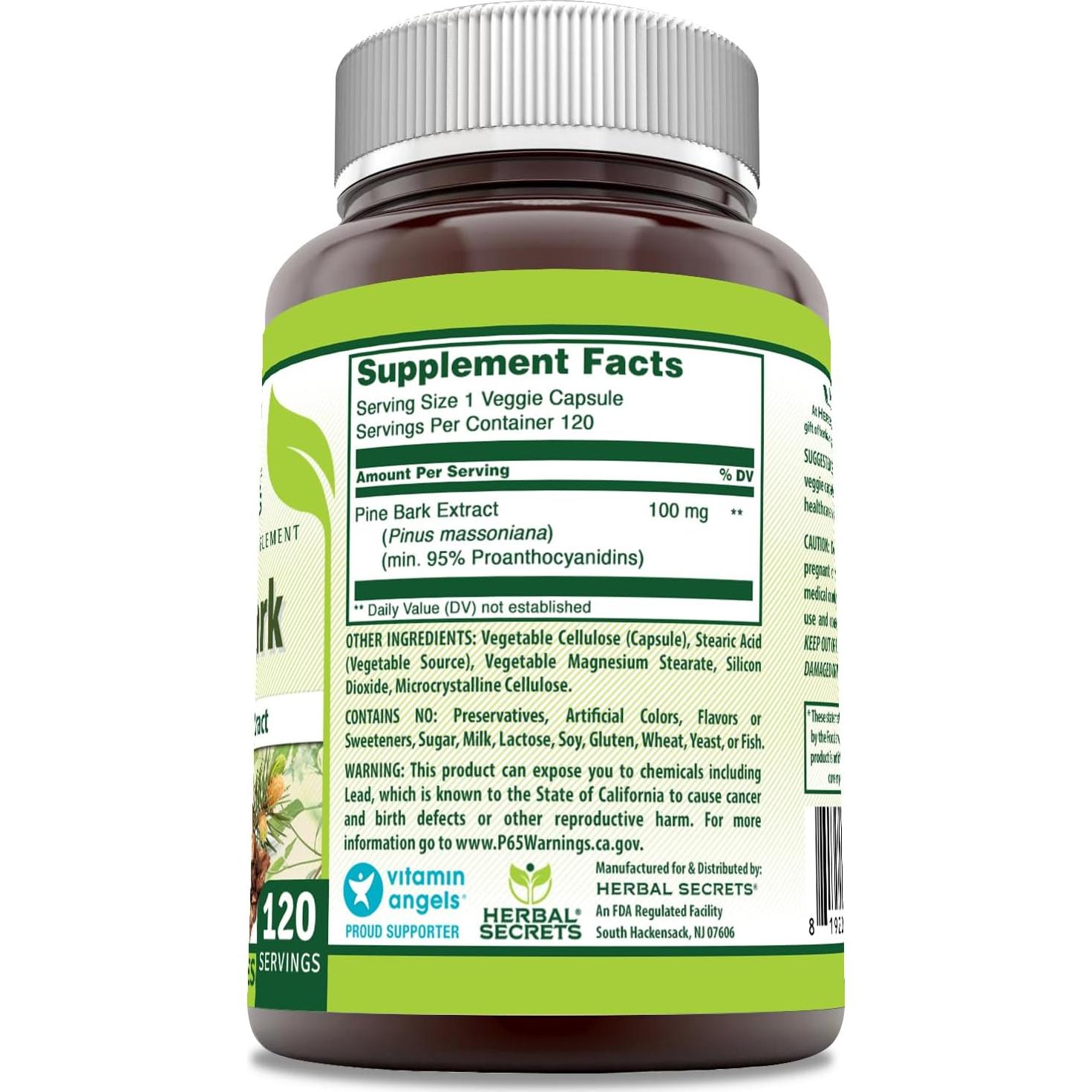 Suplemento Herbal Secrets Extracto de Corteza de Pino 100 mg - 120 Cápsulas