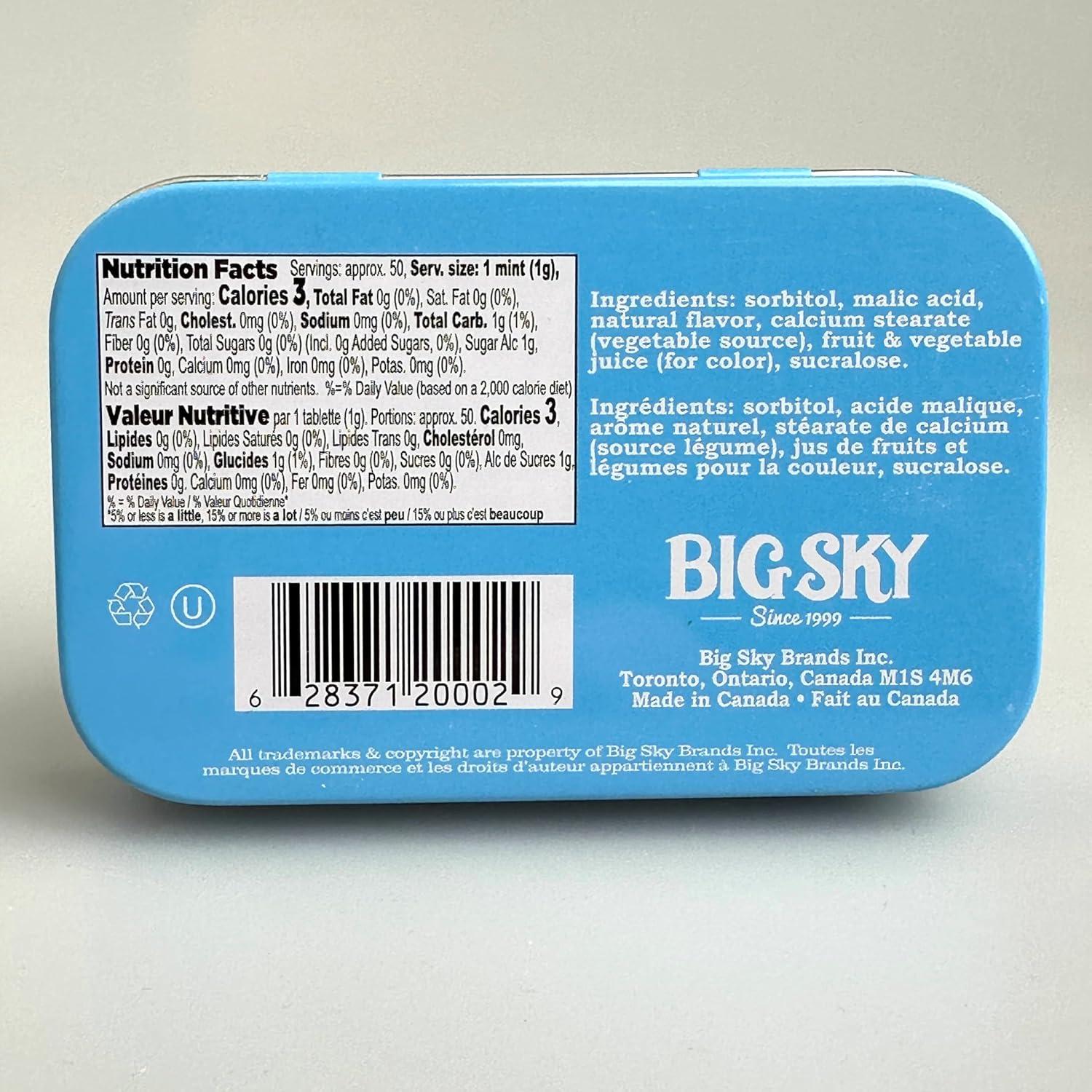 Mentas Sin Azúcar Big Sky Frambuesa Azul - Paquete de 6 Latas