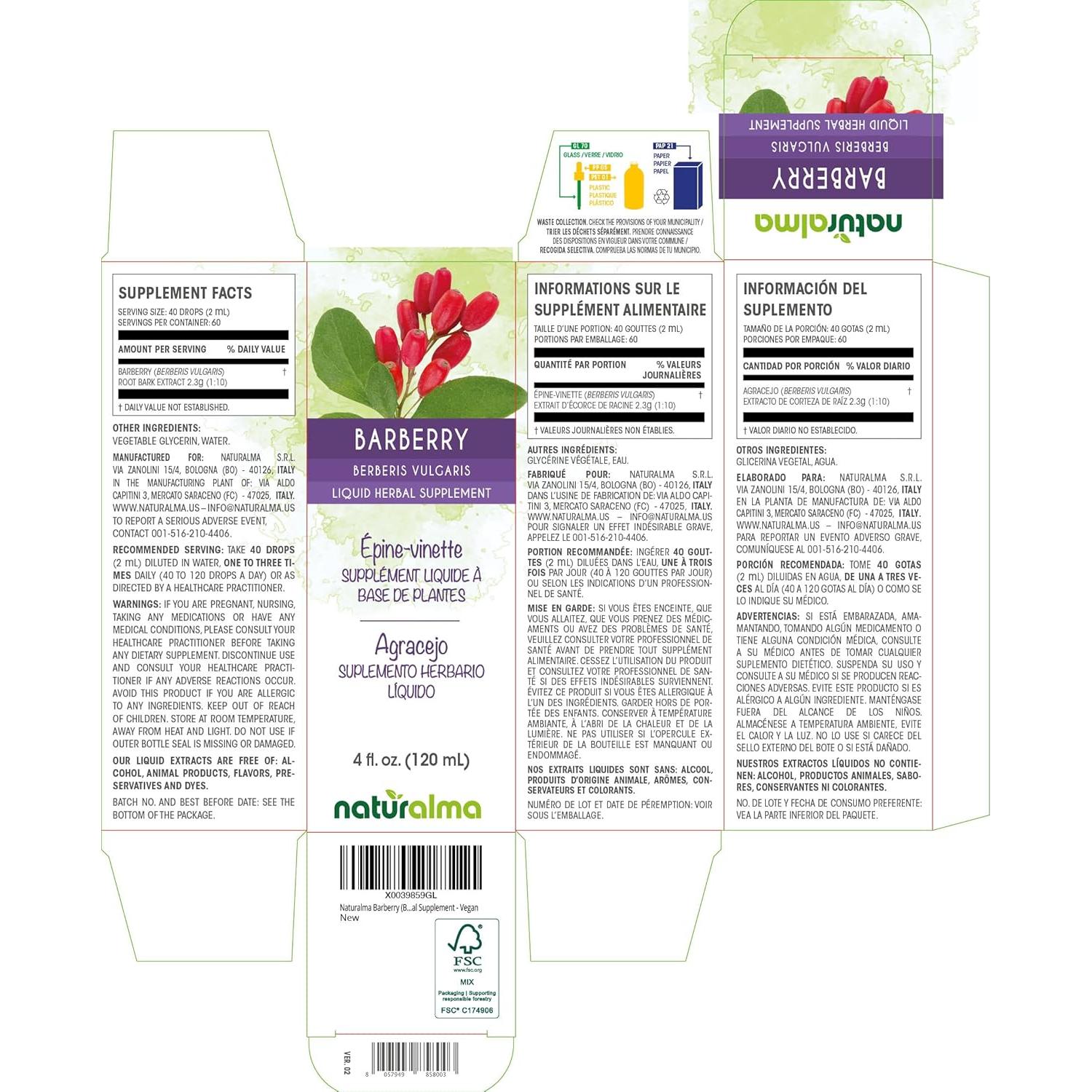 Tinte de Agracejo Naturalma 118.29 ml - Suplemento Herbal Vegano