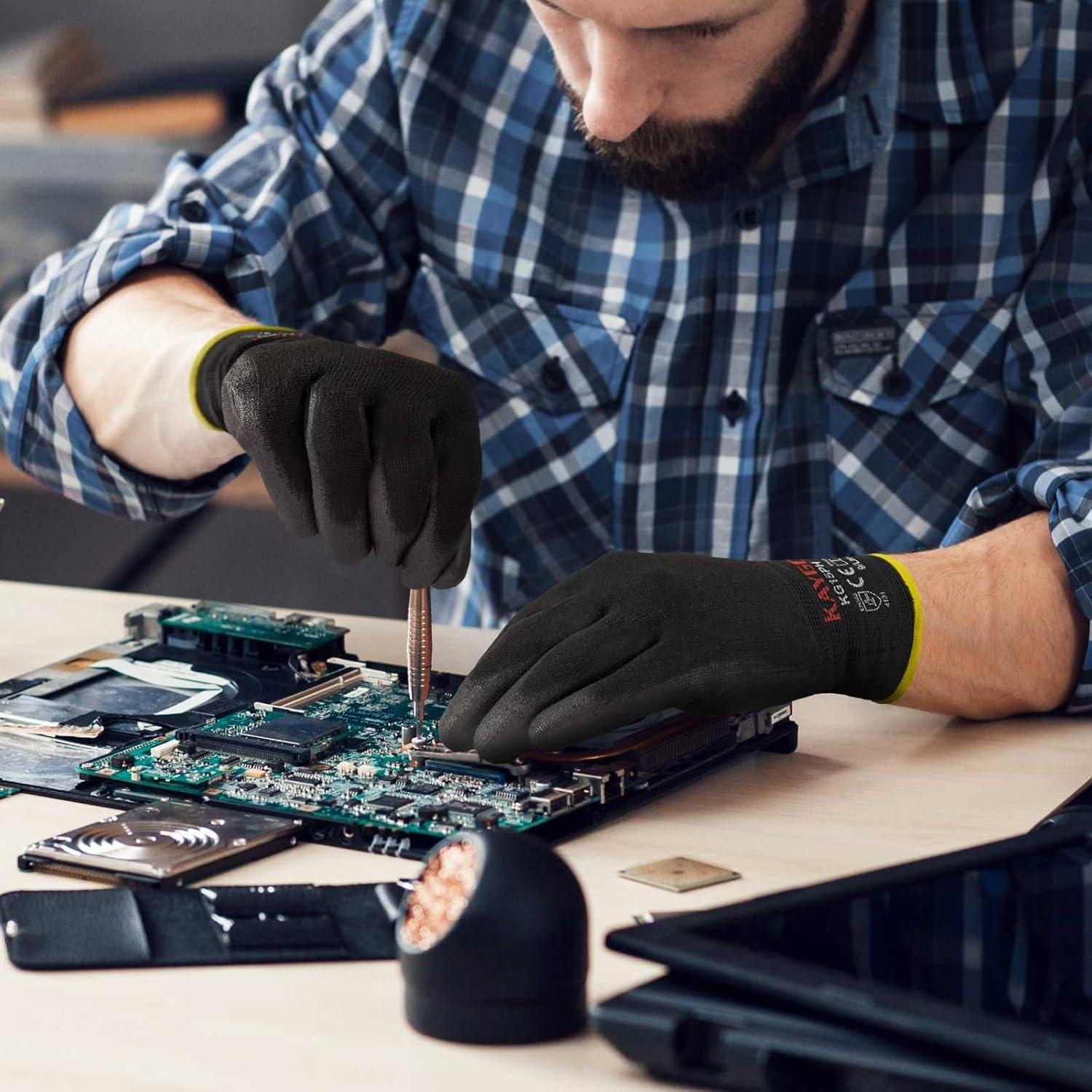 Guantes de Trabajo KAYGO KG15P 12 Pares PU Negro Pequeño