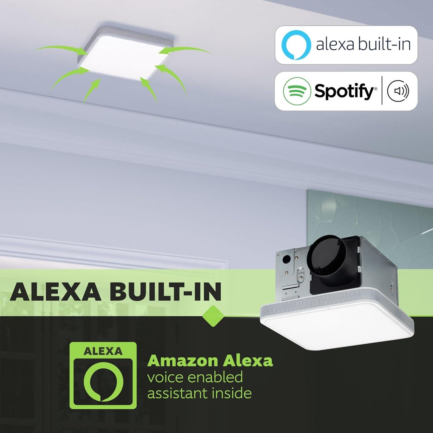 Ventilador de Baño Inteligente Homewerks 7148-01-AX con Alexa y Luz LED