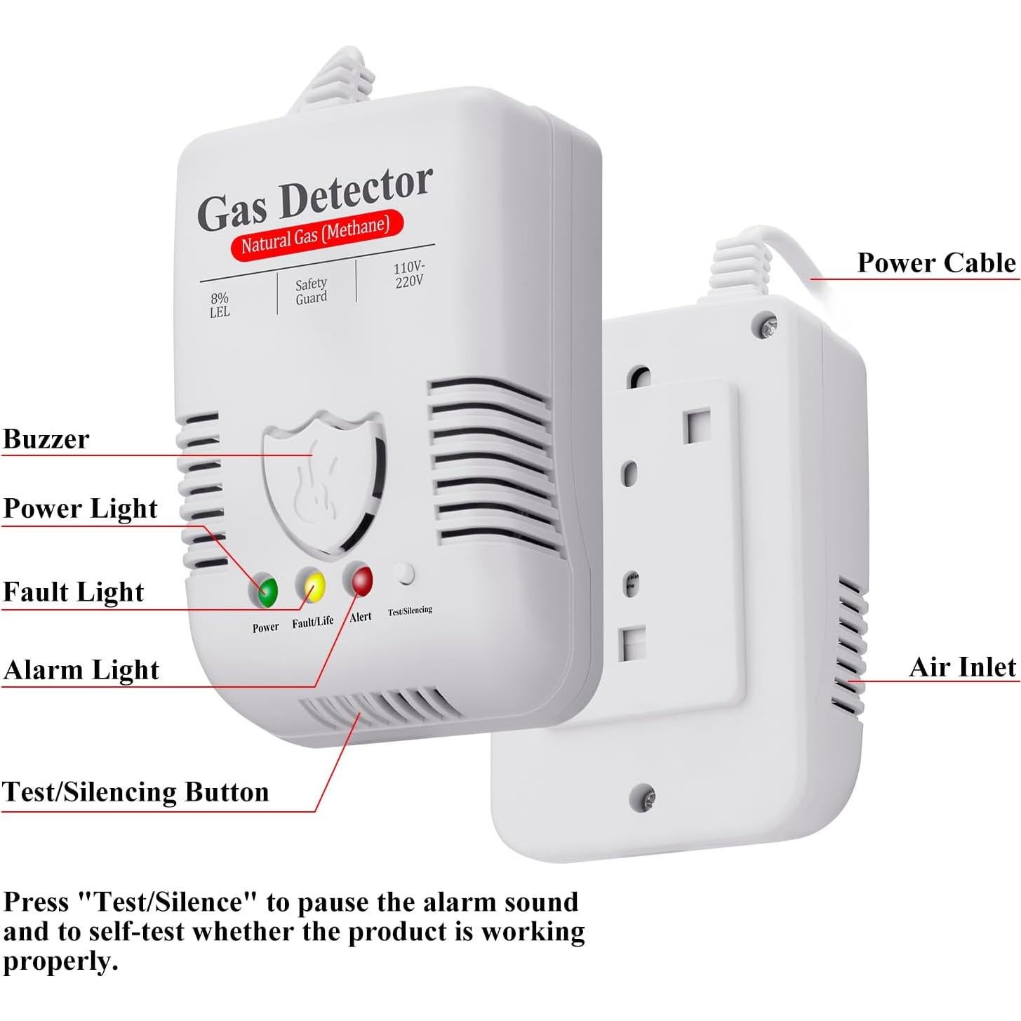 Detector de Gas Natural AOTIQUAL G55 con Alarma 85dB