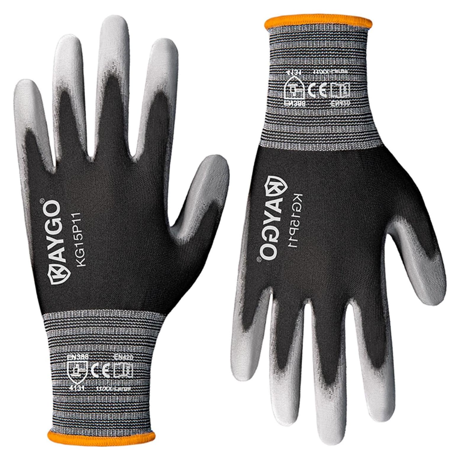 Guantes de Trabajo KAYGO 12 Pares PU 2X-Large Gris