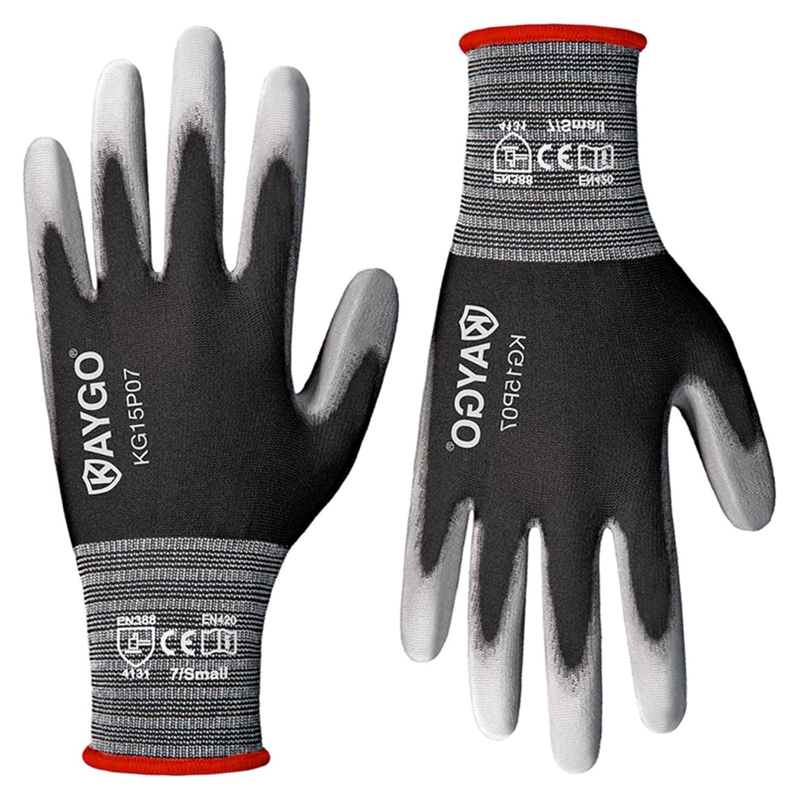 Guantes de Trabajo KAYGO KG15P 12 Pares Nylon PU Gris