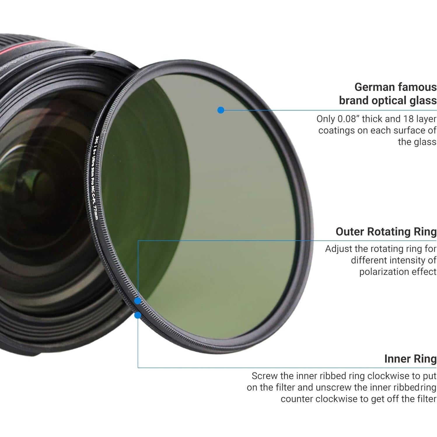 Filtro Polarizador Circular JJC 40.5mm CPL HD para Sony