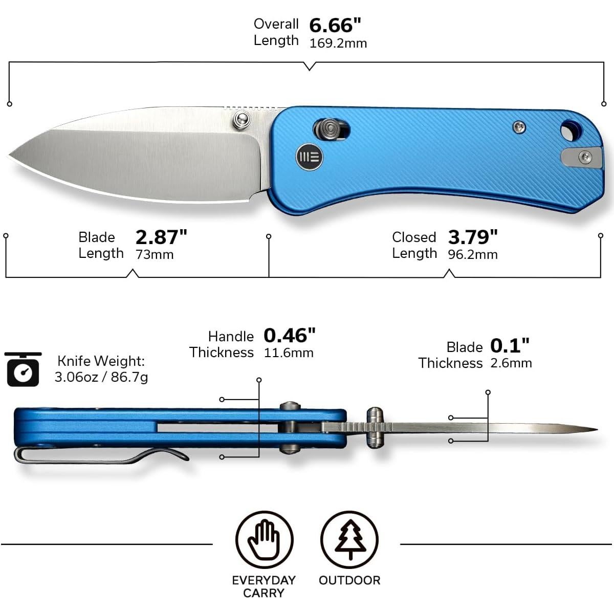 Cuchillo de bolsillo WeKnife Banter 2 azul EDC 73mm acero S35VN