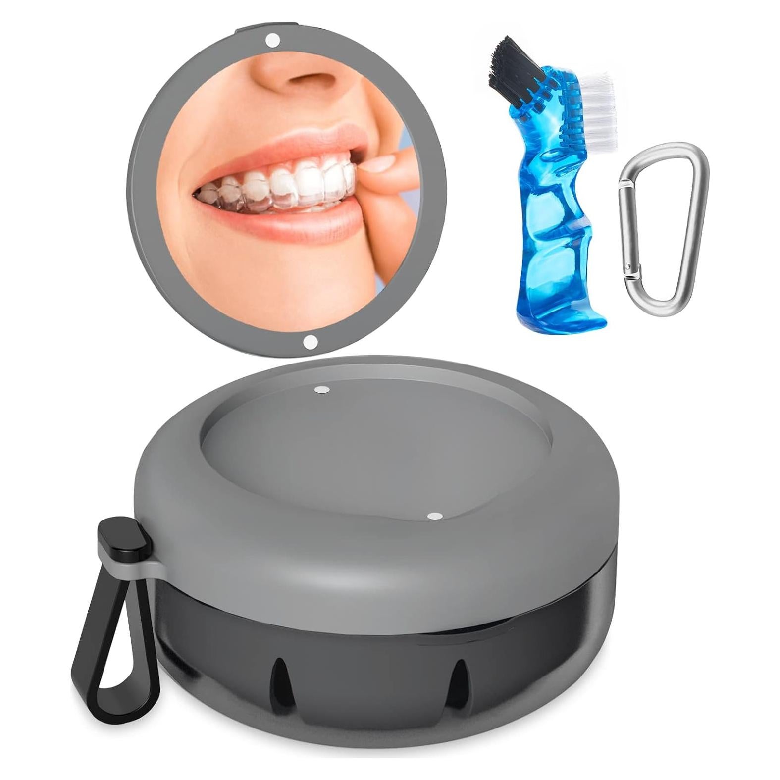 Estuche para Dentaduras SEANCHEER Gris Portátil a Prueba de Fugas