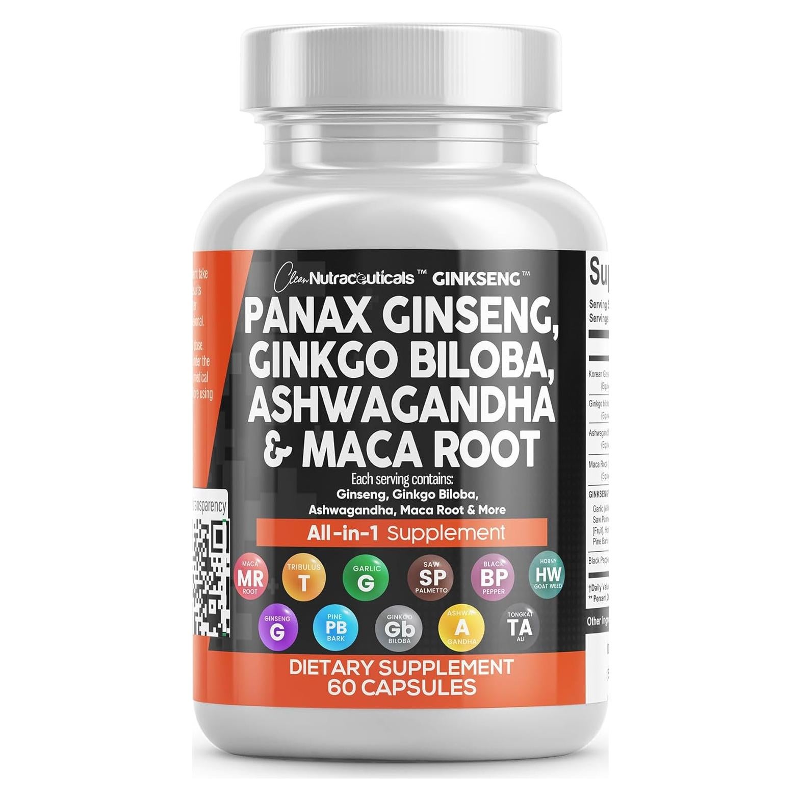 Suplemento Clean Nutraceuticals Ginseng y Ginkgo Biloba 60 Cápsulas