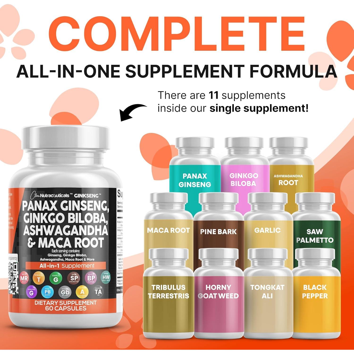 Suplemento Clean Nutraceuticals Ginseng y Ginkgo Biloba 60 Cápsulas