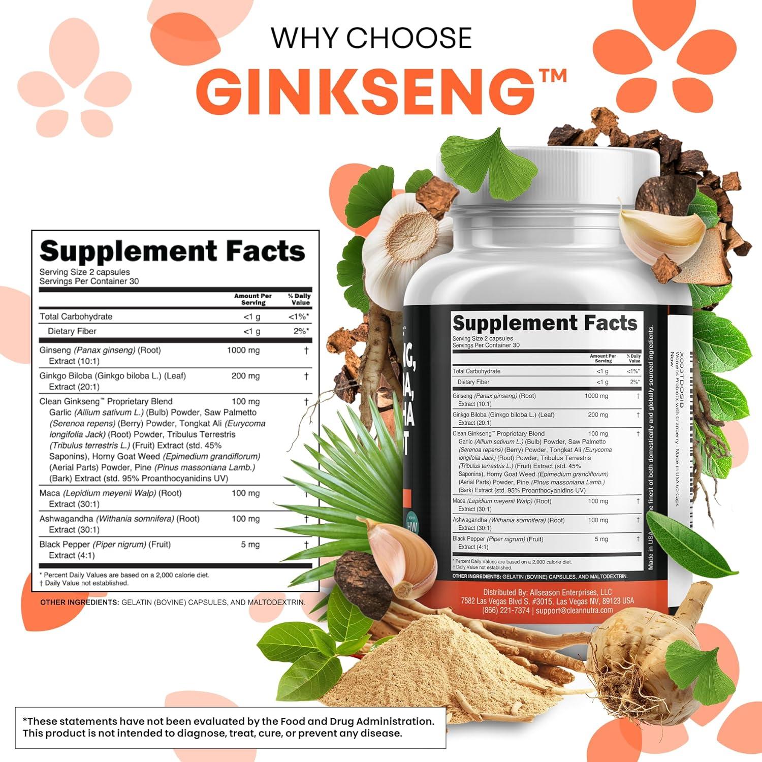 Suplemento Clean Nutraceuticals Ginseng y Ginkgo Biloba 60 Cápsulas