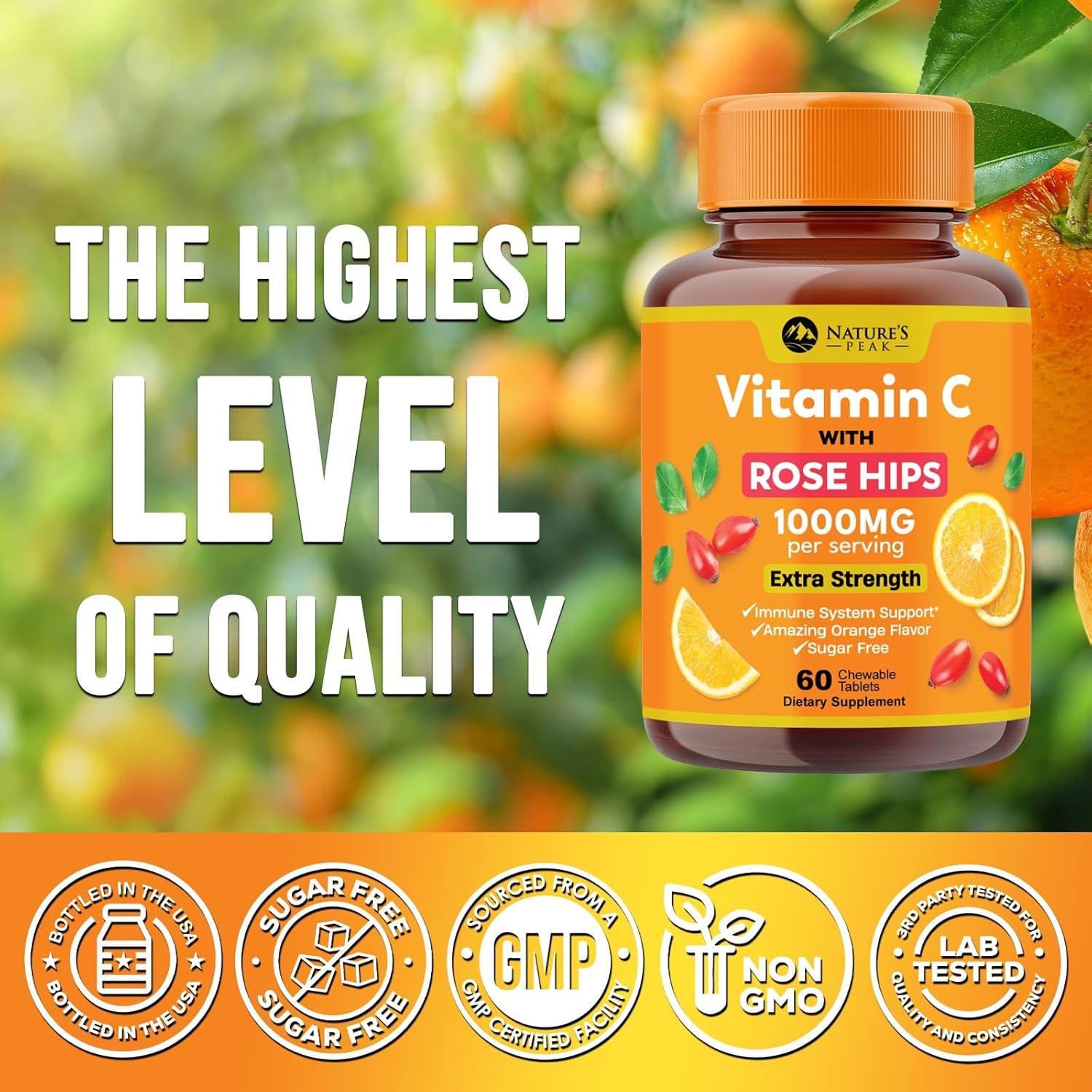 Suplemento de Vitamina C 1000mg Nature's Peak 60 Tabletas Masticables