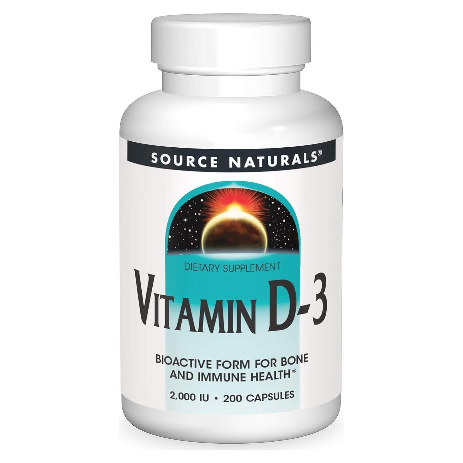 Vitamina D-3 Source Naturals 2000 UI 200 Cápsulas Salud Ósea