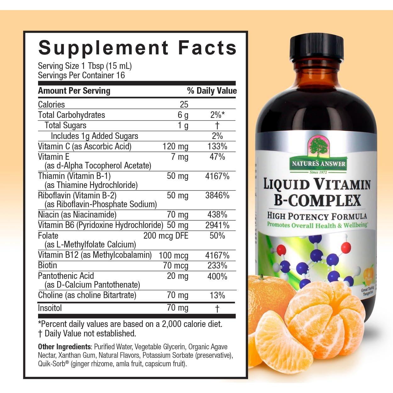 Complejo de Vitaminas B Líquido Nature's Answer 240ml Sabor Mandarina