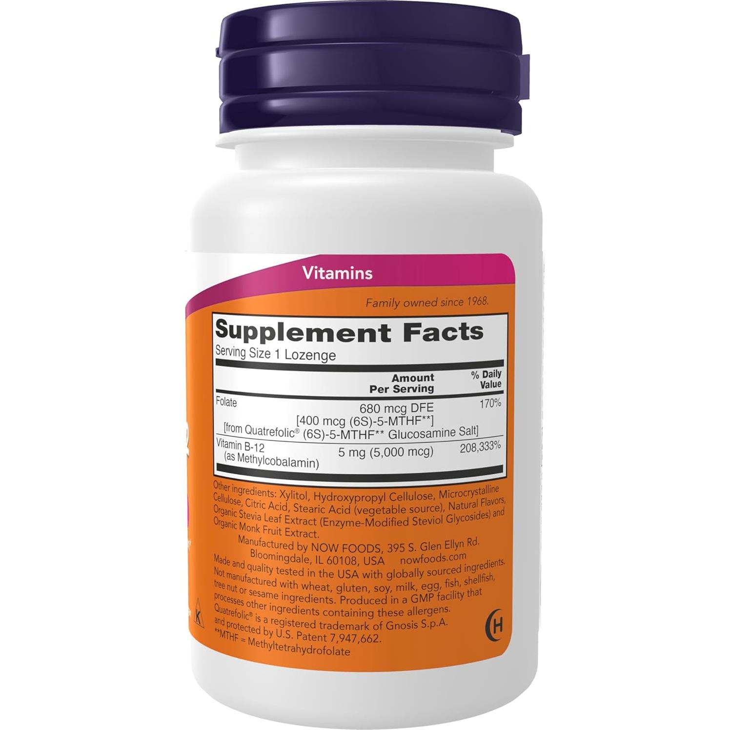 Suplemento de Vitamina B-12 NOW Foods 5000 mcg 60 Pastillas