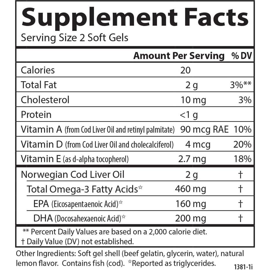 Perlas de Aceite de Hígado de Bacalao Carlson 150 Gelatinas