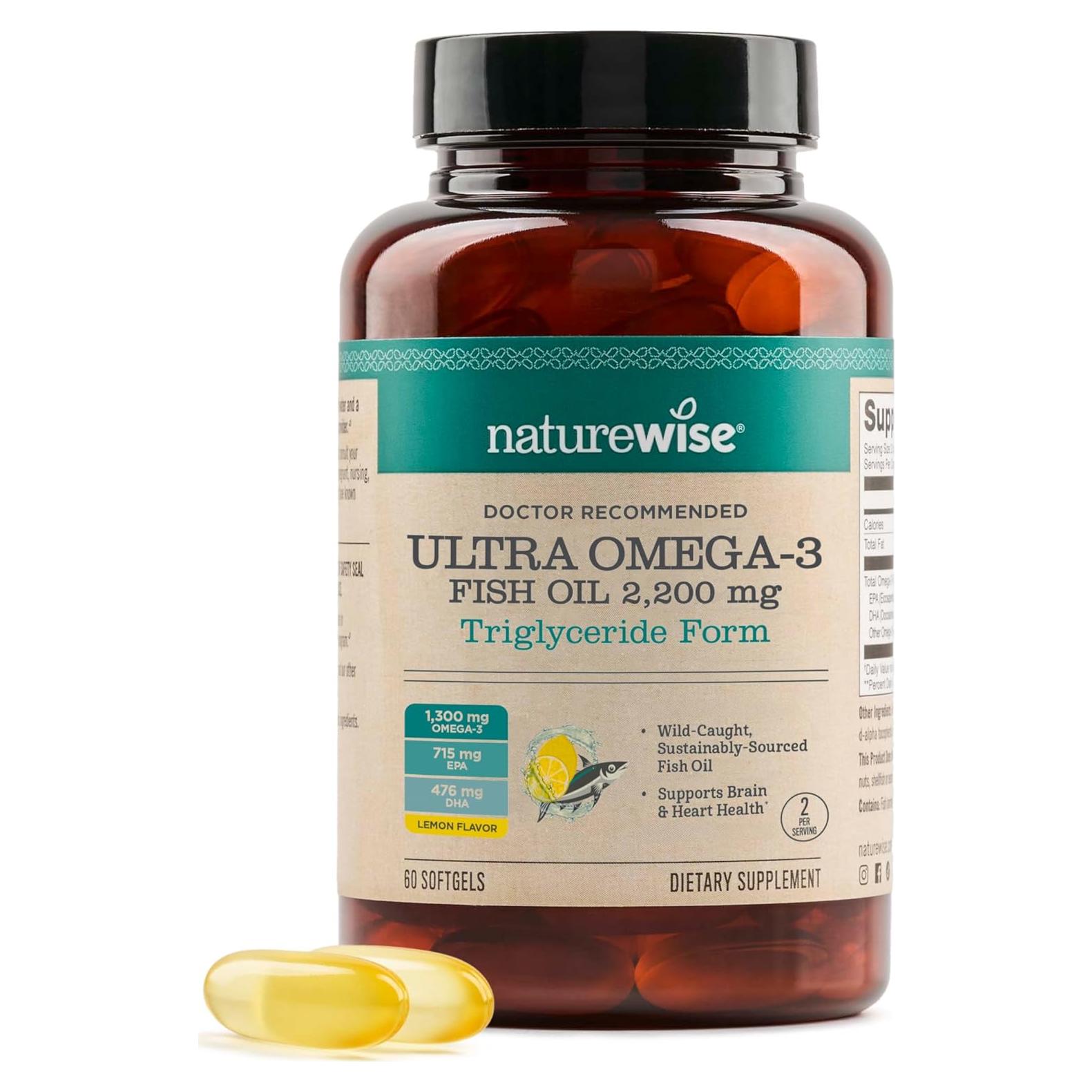 NatureWise Omega 3 Aceite de Pescado 2200 mg 60 Gelatinas Blandas