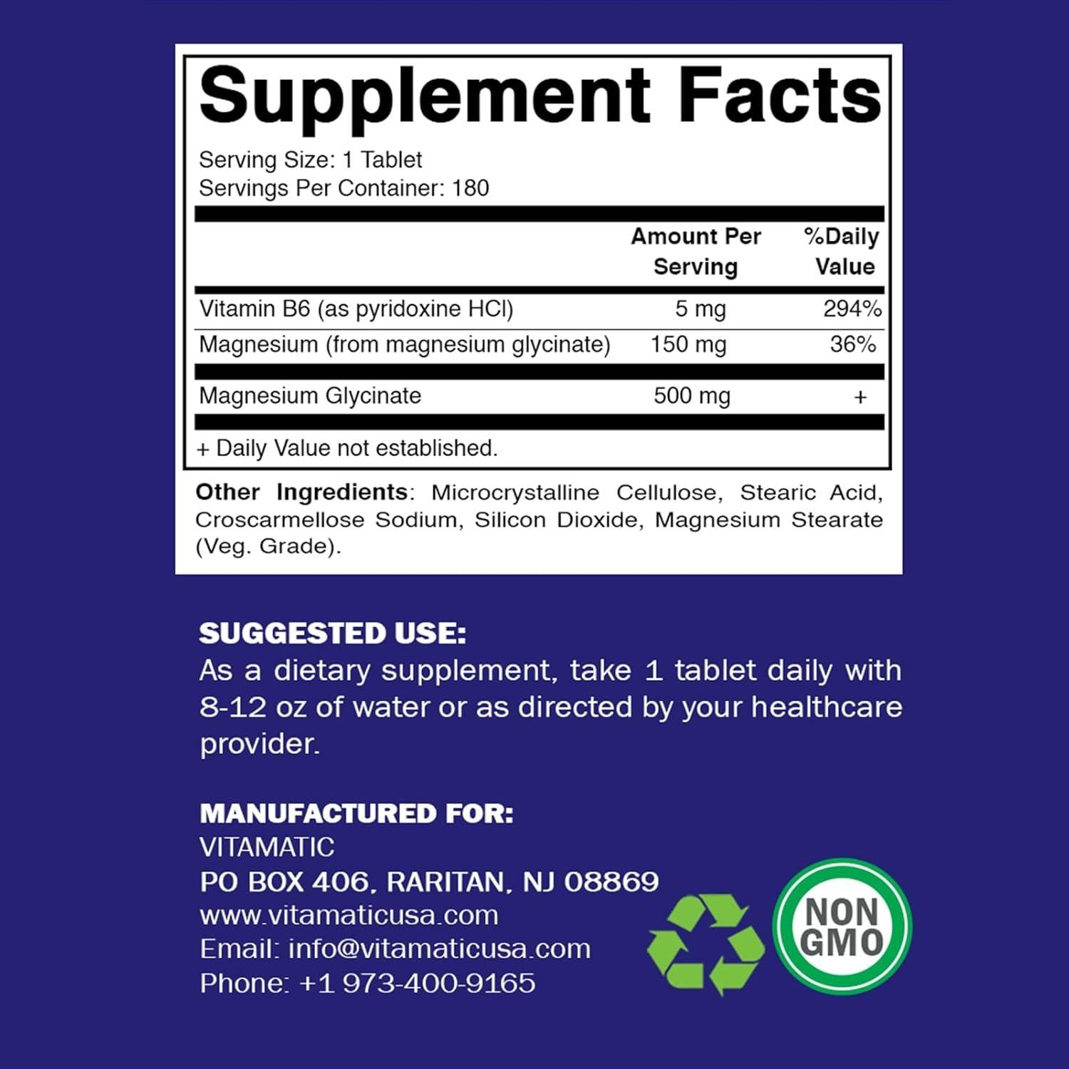 Vitamatic Magnesio Glicinato 500 mg - 180 Tabletas Vegetarianas