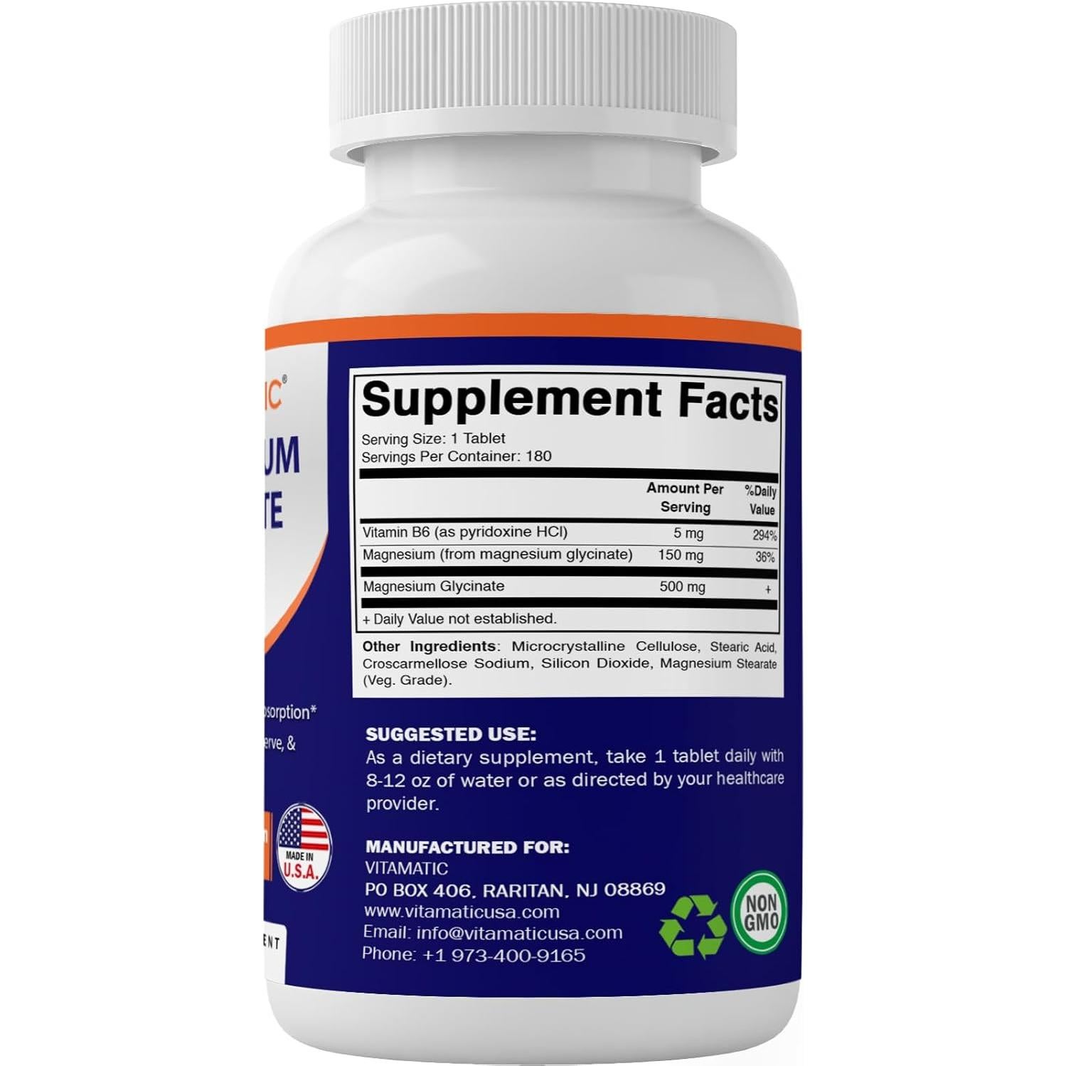 Vitamatic Magnesio Glicinato 500 mg - 180 Tabletas Vegetarianas