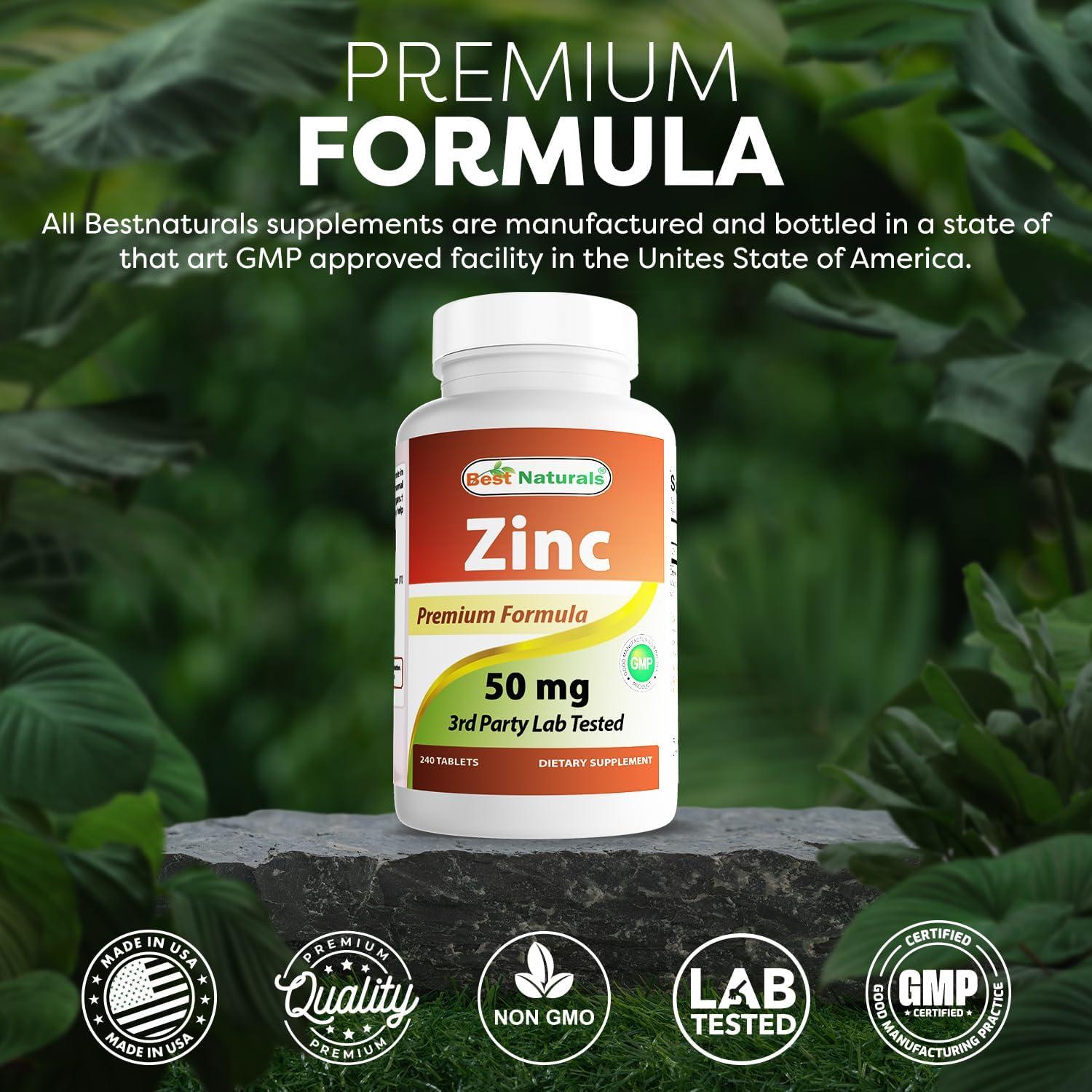 Suplemento de Zinc Gluconato 50mg Mejor Naturales 240 Tabletas