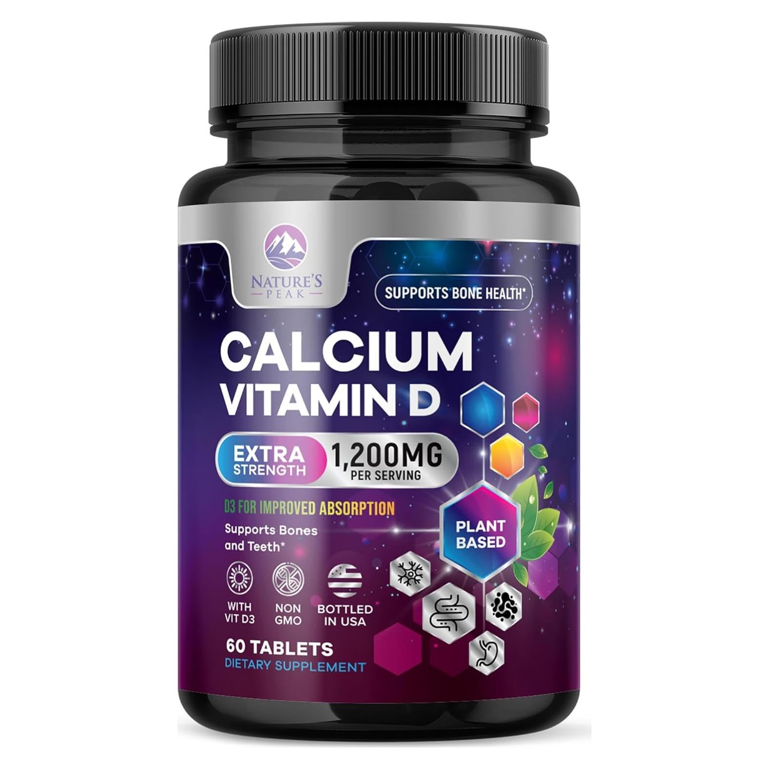 Suplemento de Calcio 1200 mg con Vitamina D3 - 60 Tabletas