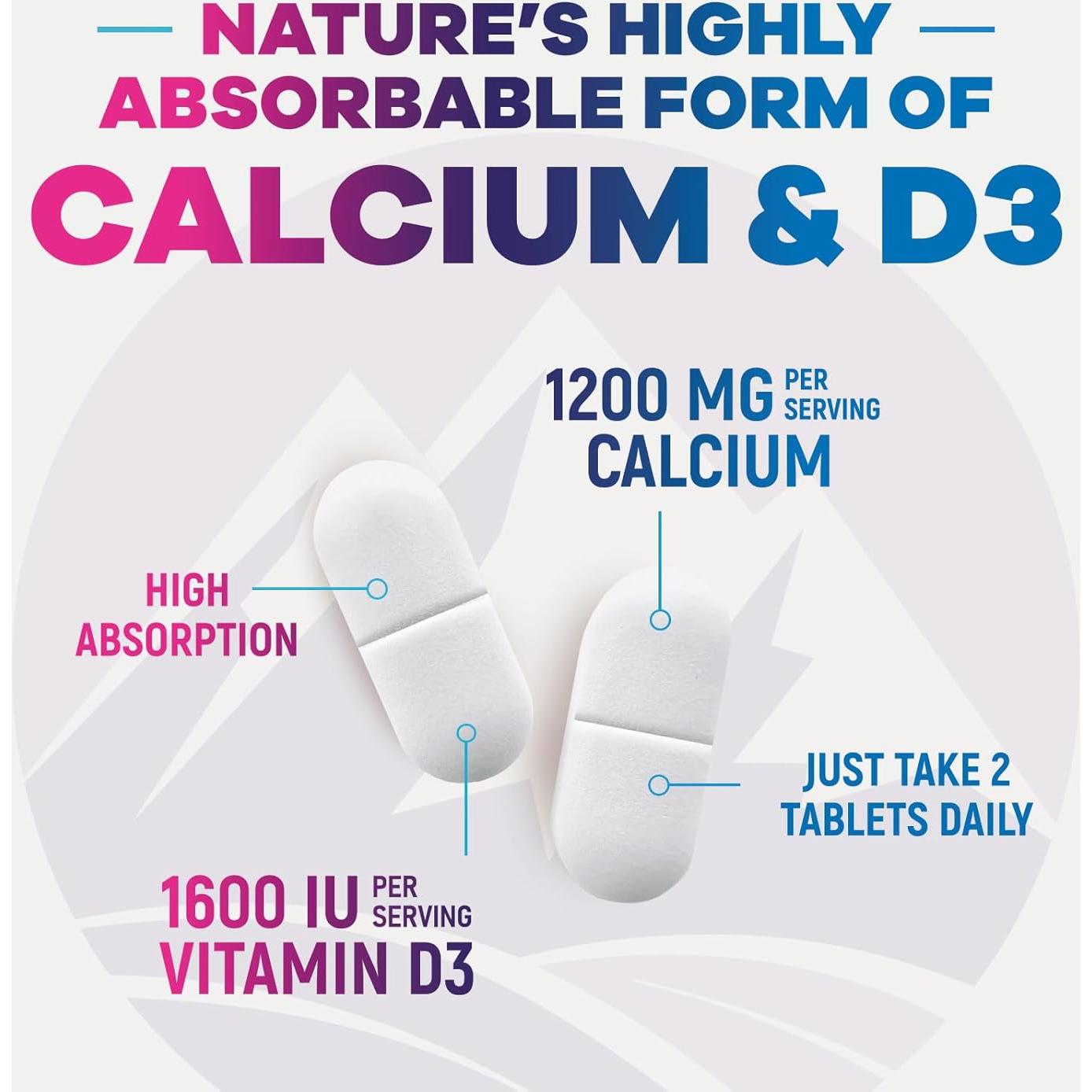 Suplemento de Calcio 1200 mg con Vitamina D3 - 60 Tabletas