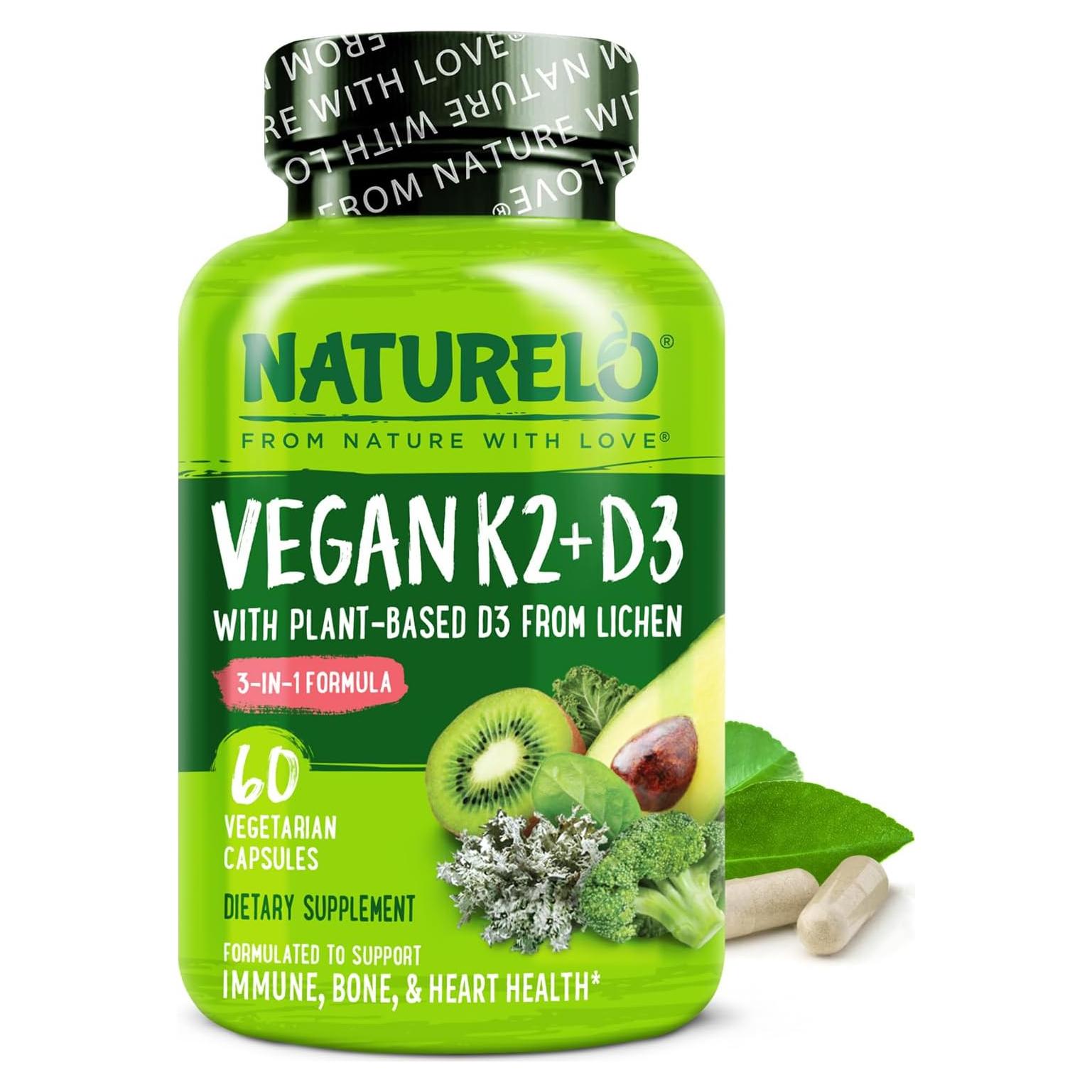 NATURELO Vitamina D3 K2 Vegana 60 Cápsulas - Suplemento Natural