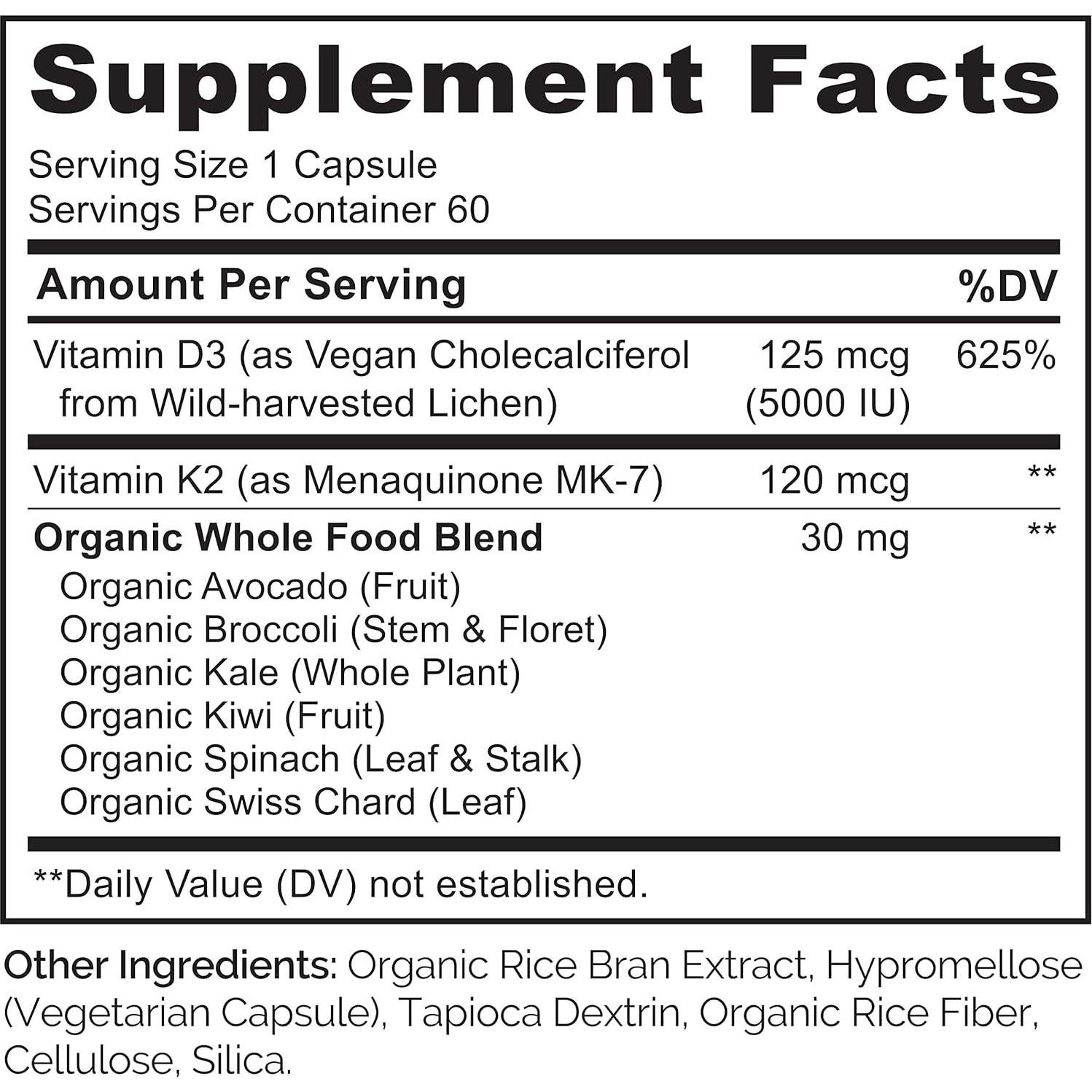 NATURELO Vitamina D3 K2 Vegana 60 Cápsulas - Suplemento Natural