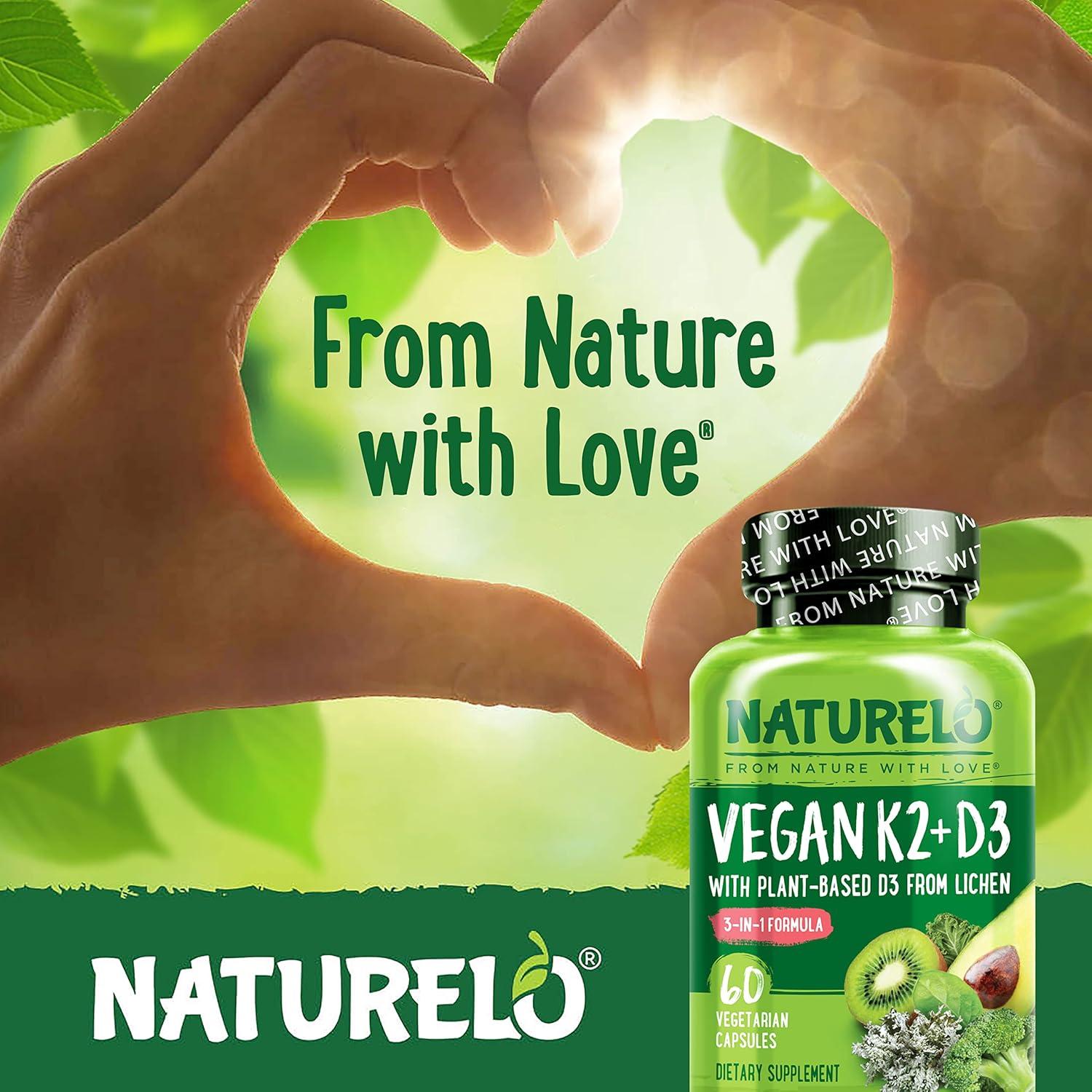 NATURELO Vitamina D3 K2 Vegana 60 Cápsulas - Suplemento Natural
