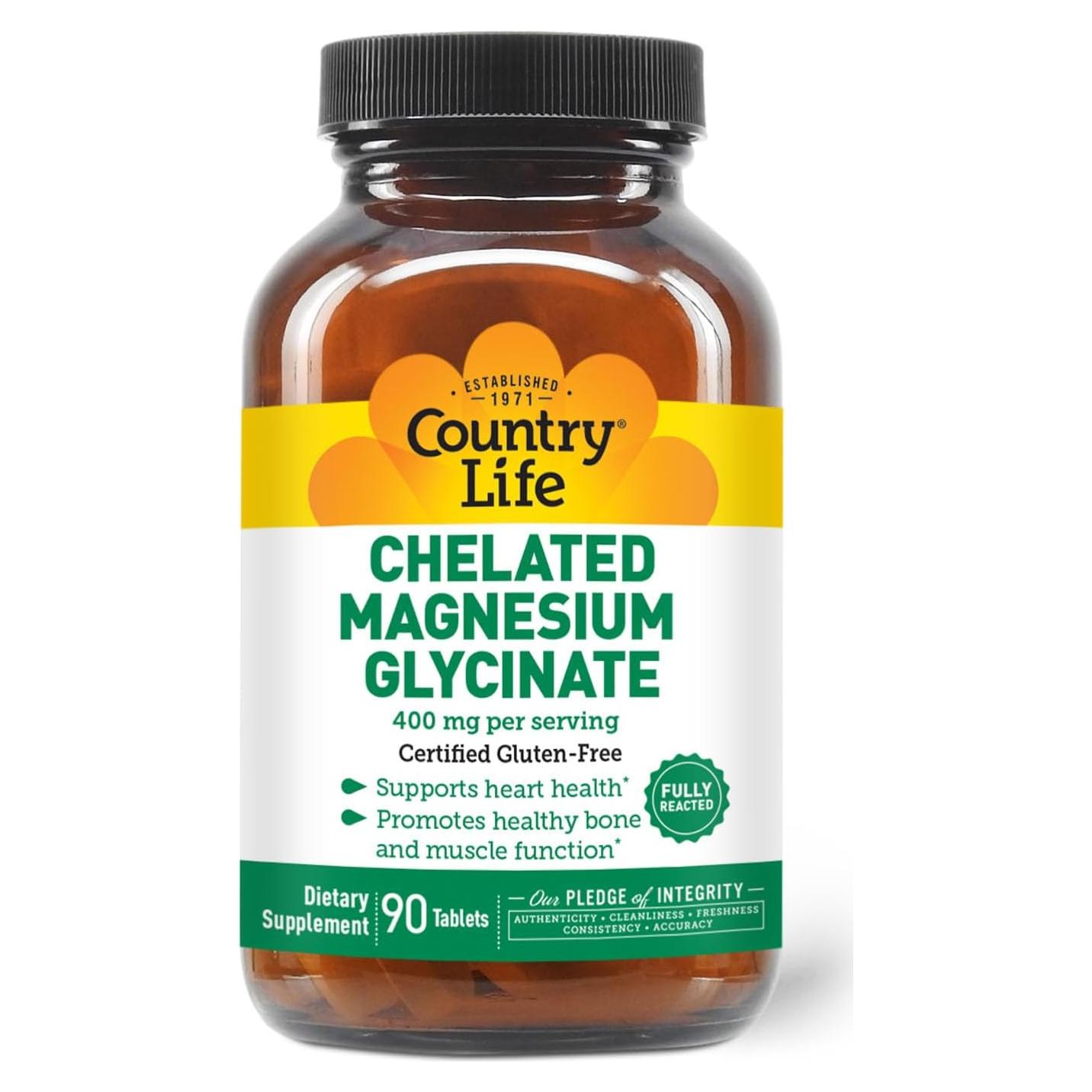 Magnesio Glicinato Quelado Country Life 400mg - 90 Tabletas