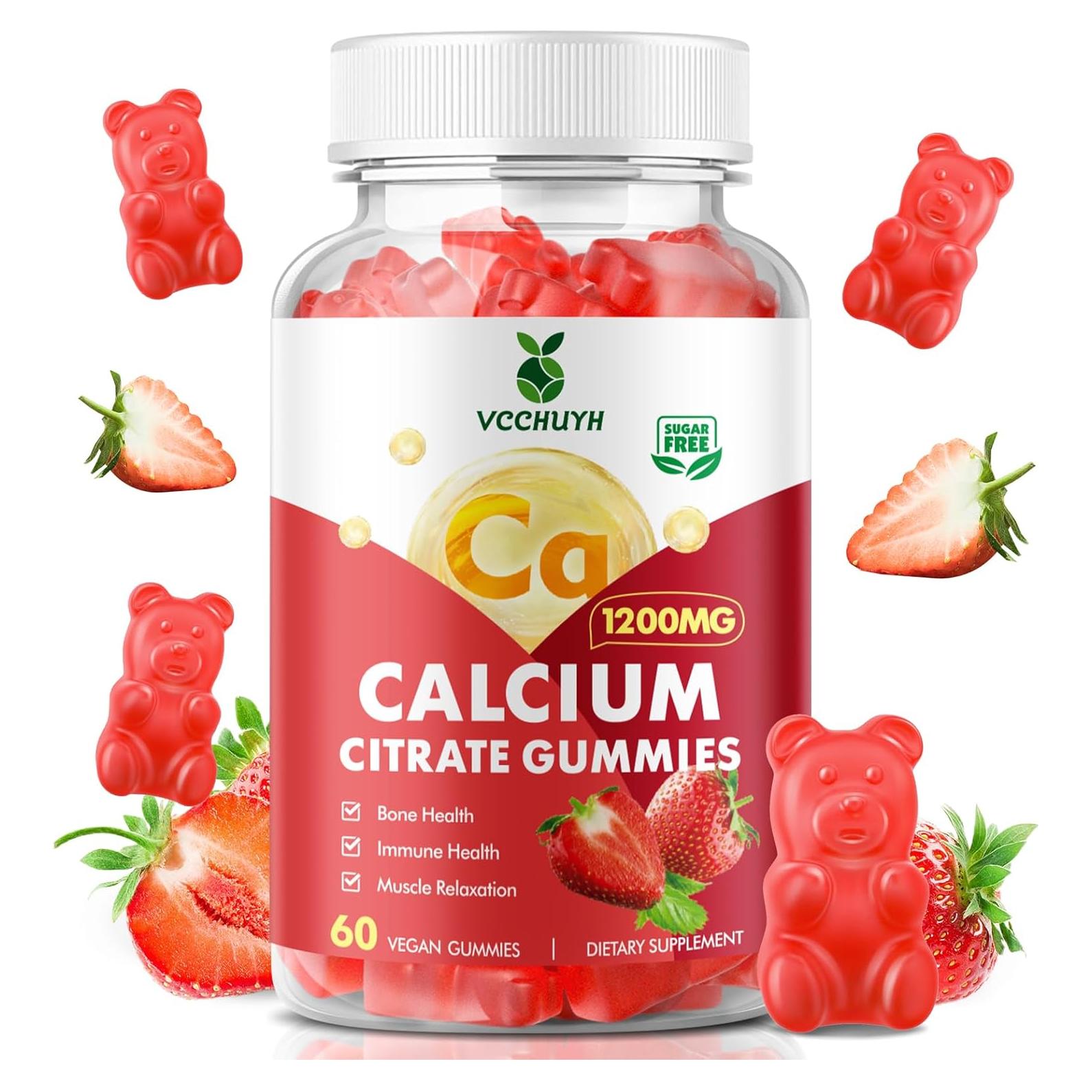 Gomitas de Calcio Citrato 1200mg VCCHUYH Sabor Fresa 60 Unidades