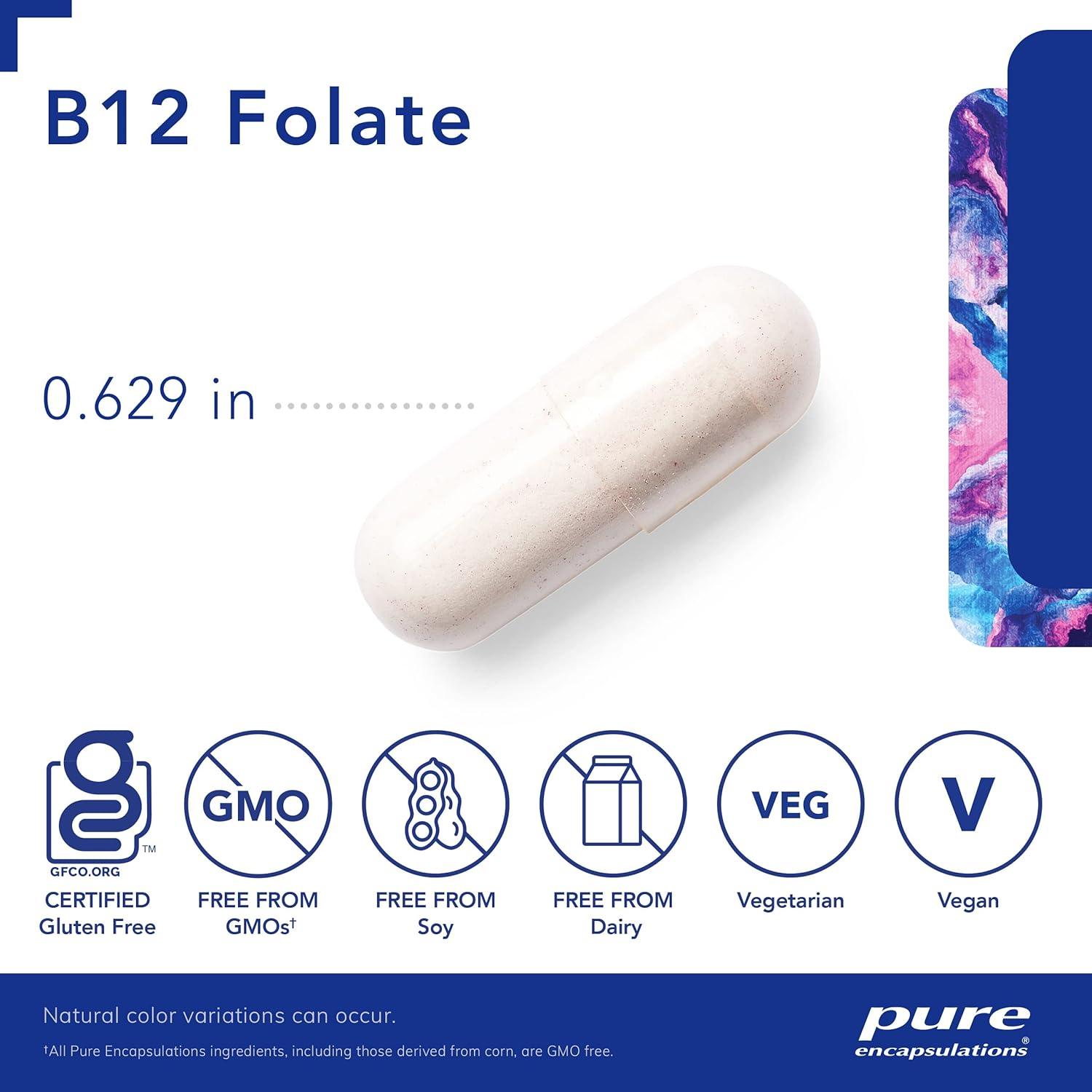 Suplemento Energético B12 Folato Pure Encapsulations 30 Cápsulas