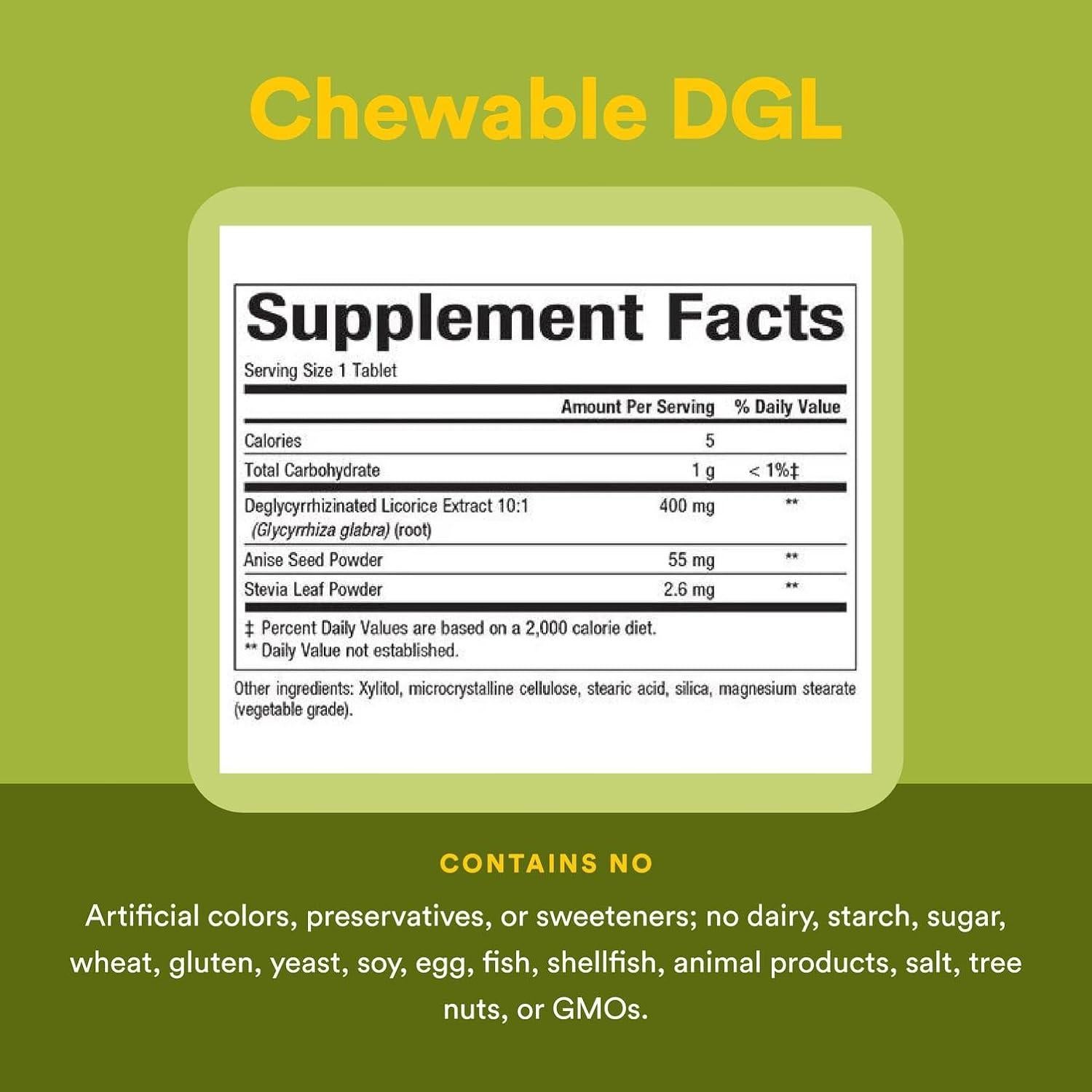 DGL Masticable 400 mg Factores Naturales 90 Tabletas Digestivas
