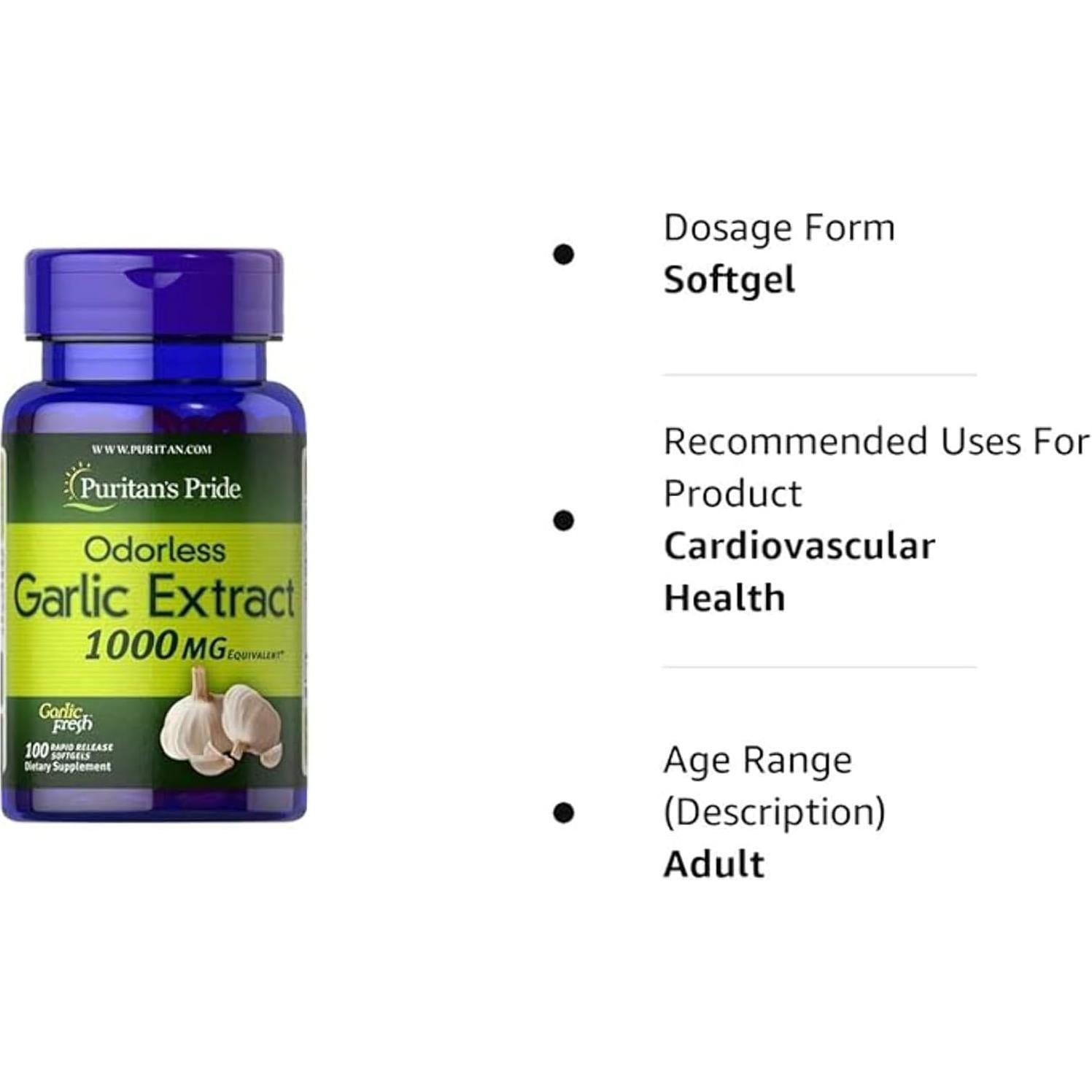 Ajo Puritan's Pride 1000 mg 100 Cápsulas Suplemento