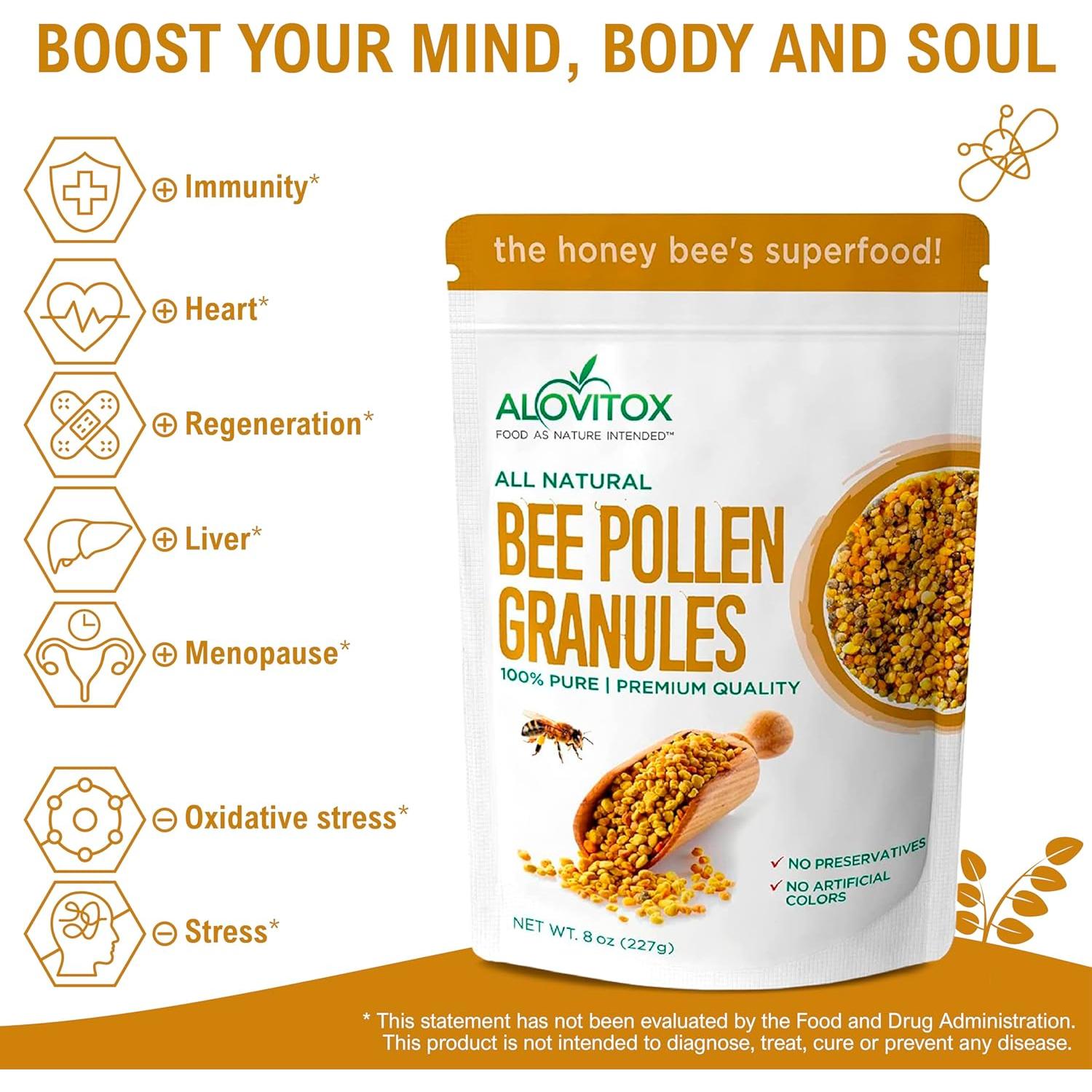 Gránulos de Polen de Abeja Alovitox 454 g - Superalimento Nutritivo
