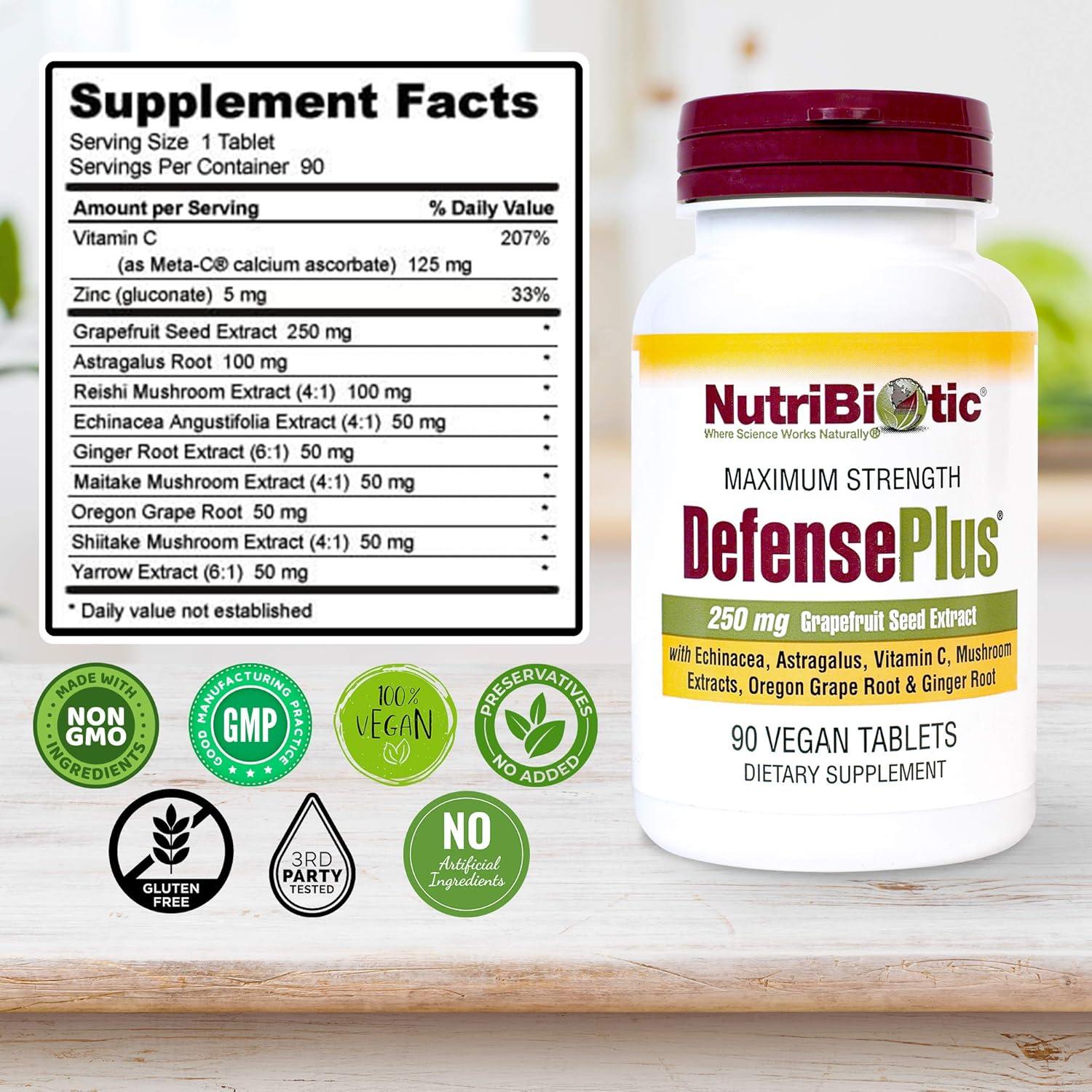 NutriBiotic DefensePlus 90 Tabletas - Apoyo Inmunológico Vegano