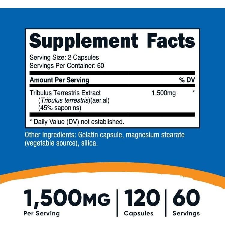 Extracto de Tribulus Terrestris Nutricost 750mg 120 Cápsulas x 2