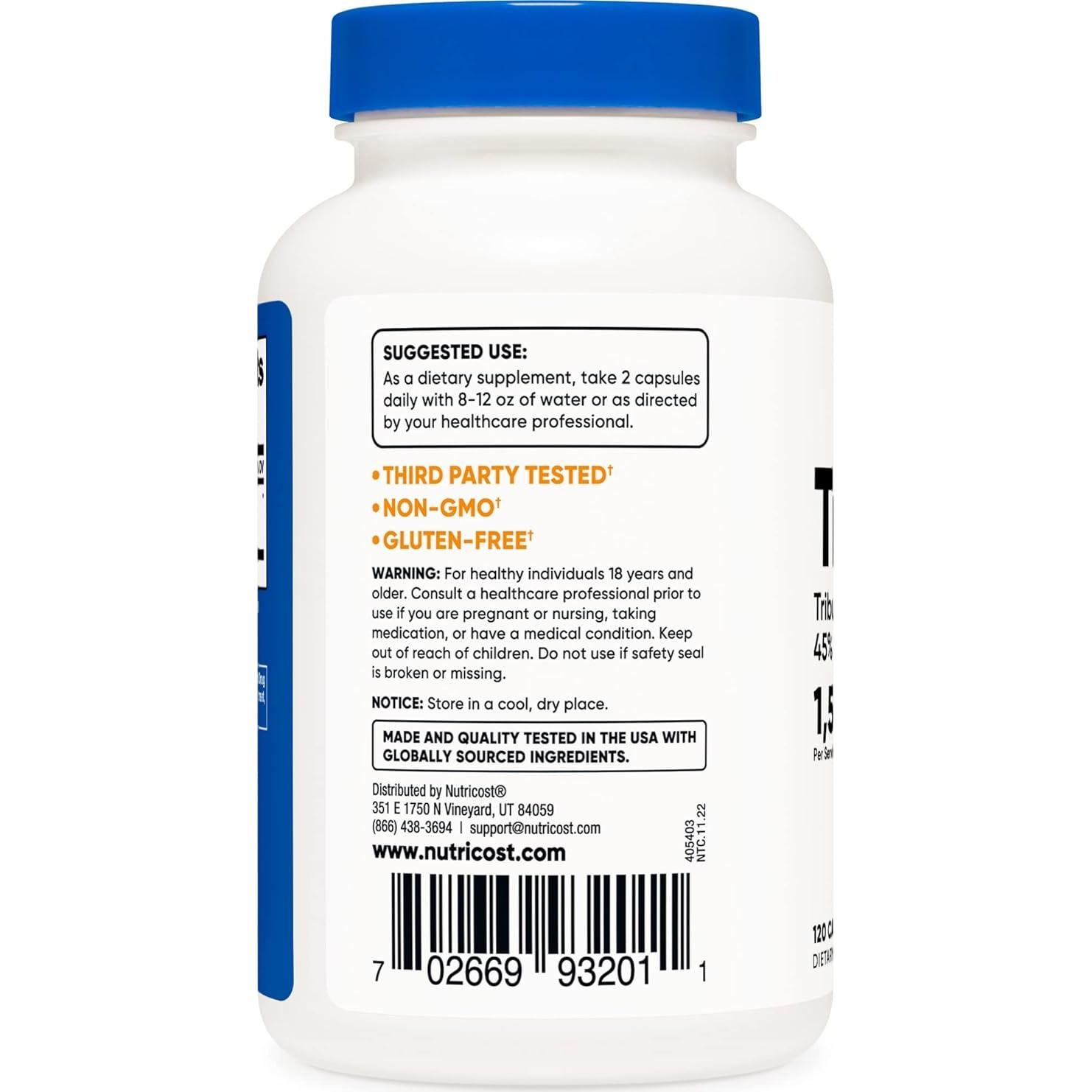 Extracto de Tribulus Terrestris Nutricost 750mg 120 Cápsulas x 2