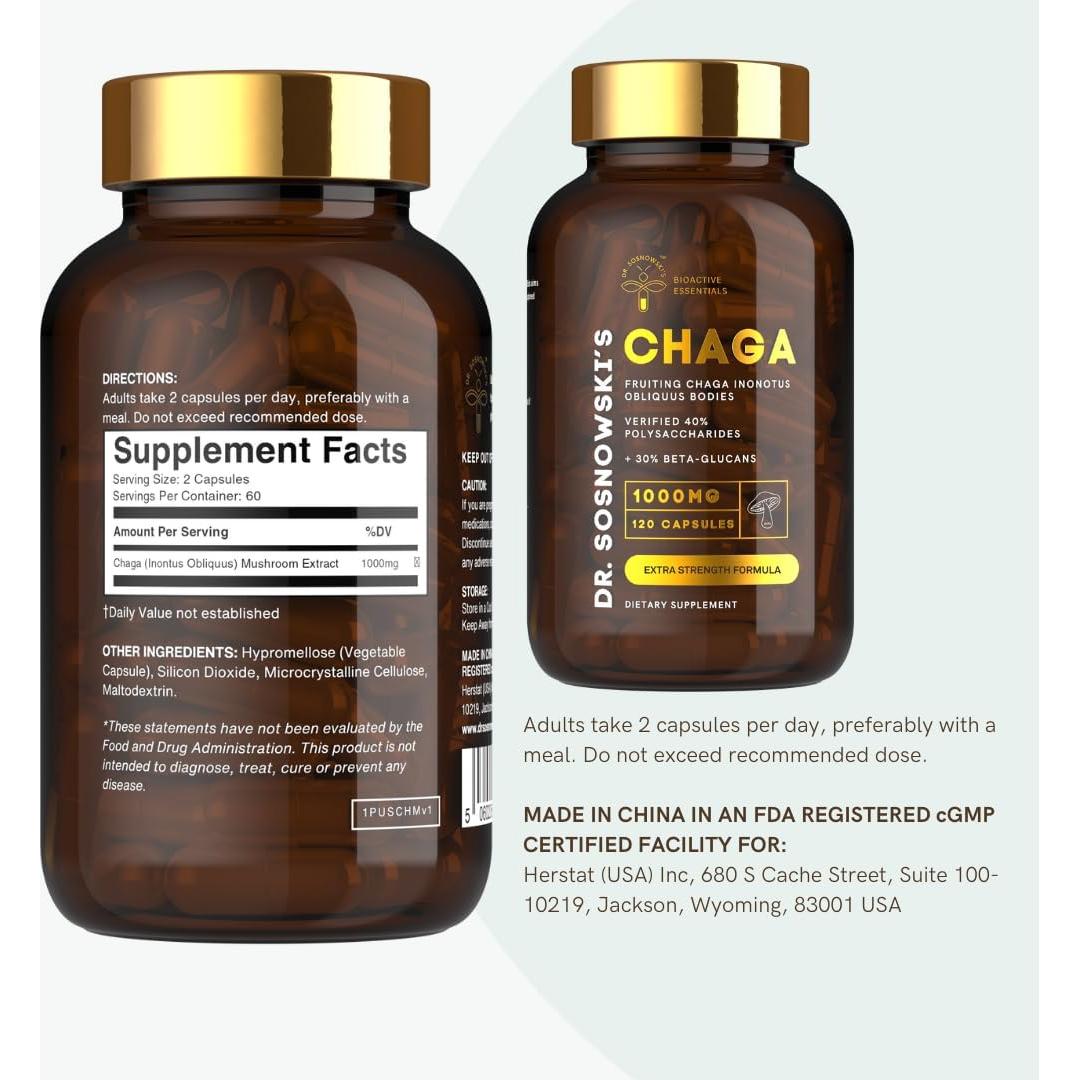 Cápsulas de Chaga BioActivo Dr Sosnowski 1000mg 120 Unidades
